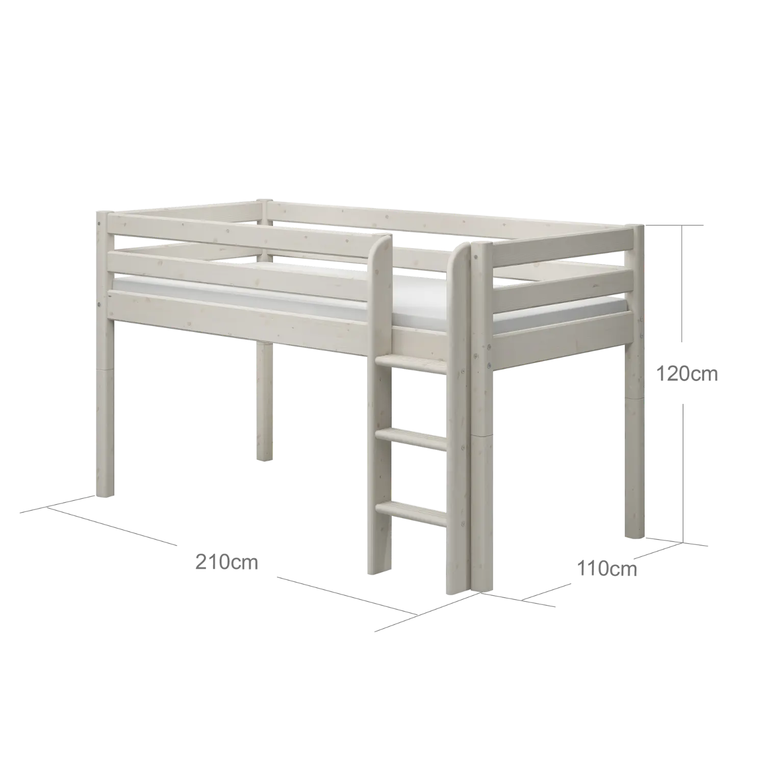 High Bed 120 cm with Safety Rail and Ladder, 90x200 cm, White - Image 6
