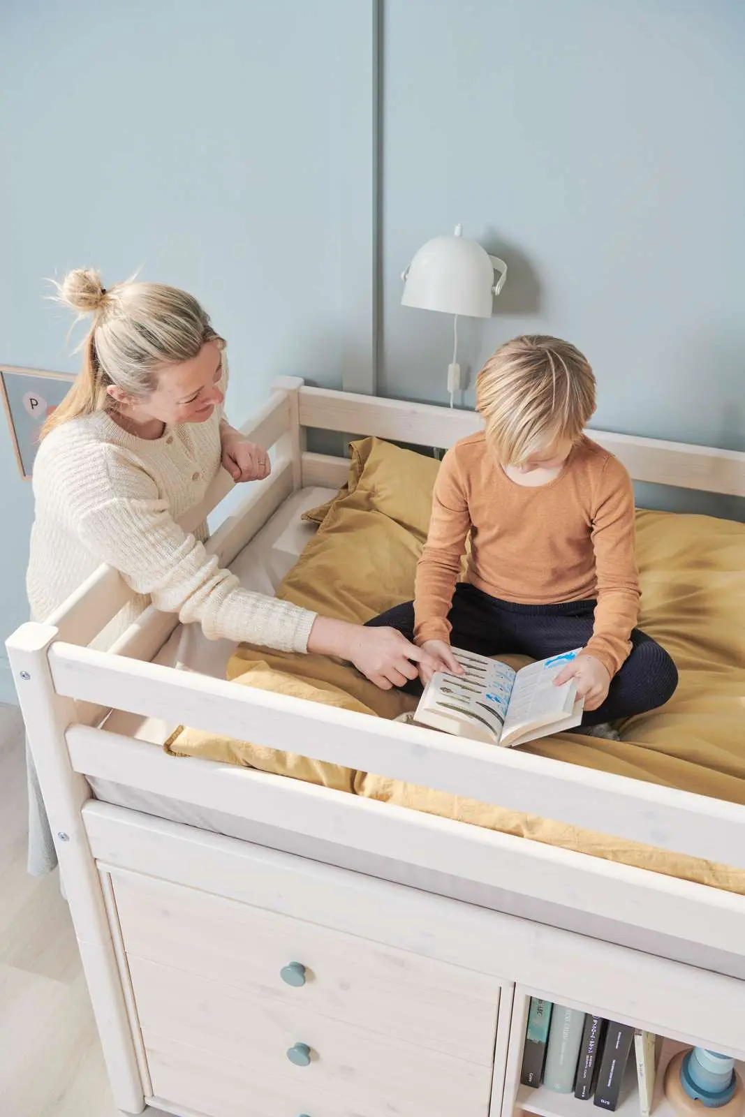 High Bed 120 cm with Safety Rail and Ladder, 90x200 cm, White - Image 7