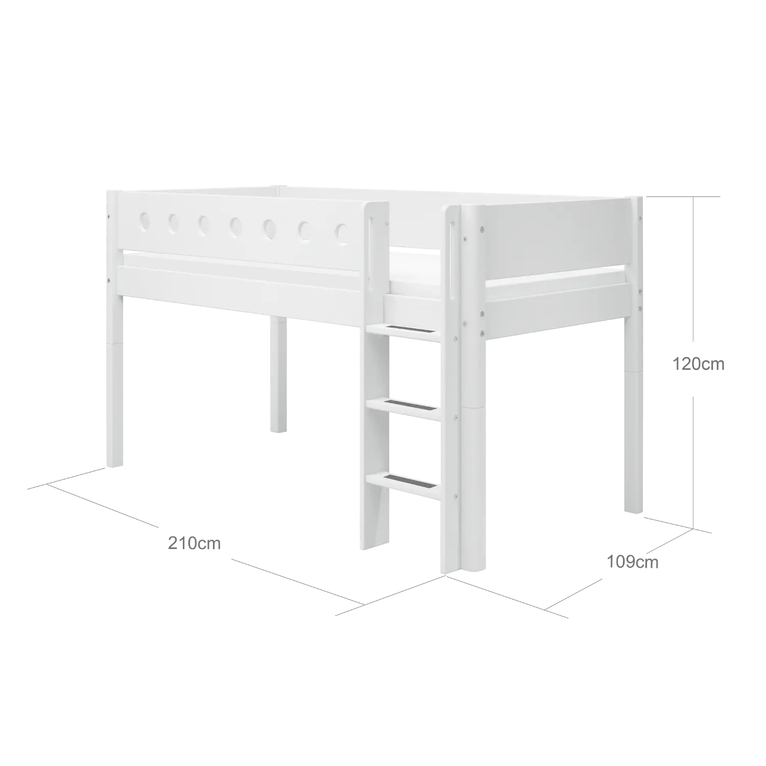 High Bed 120 cm with Ladder and Safety Rail, 90x200 cm, White - Image 6