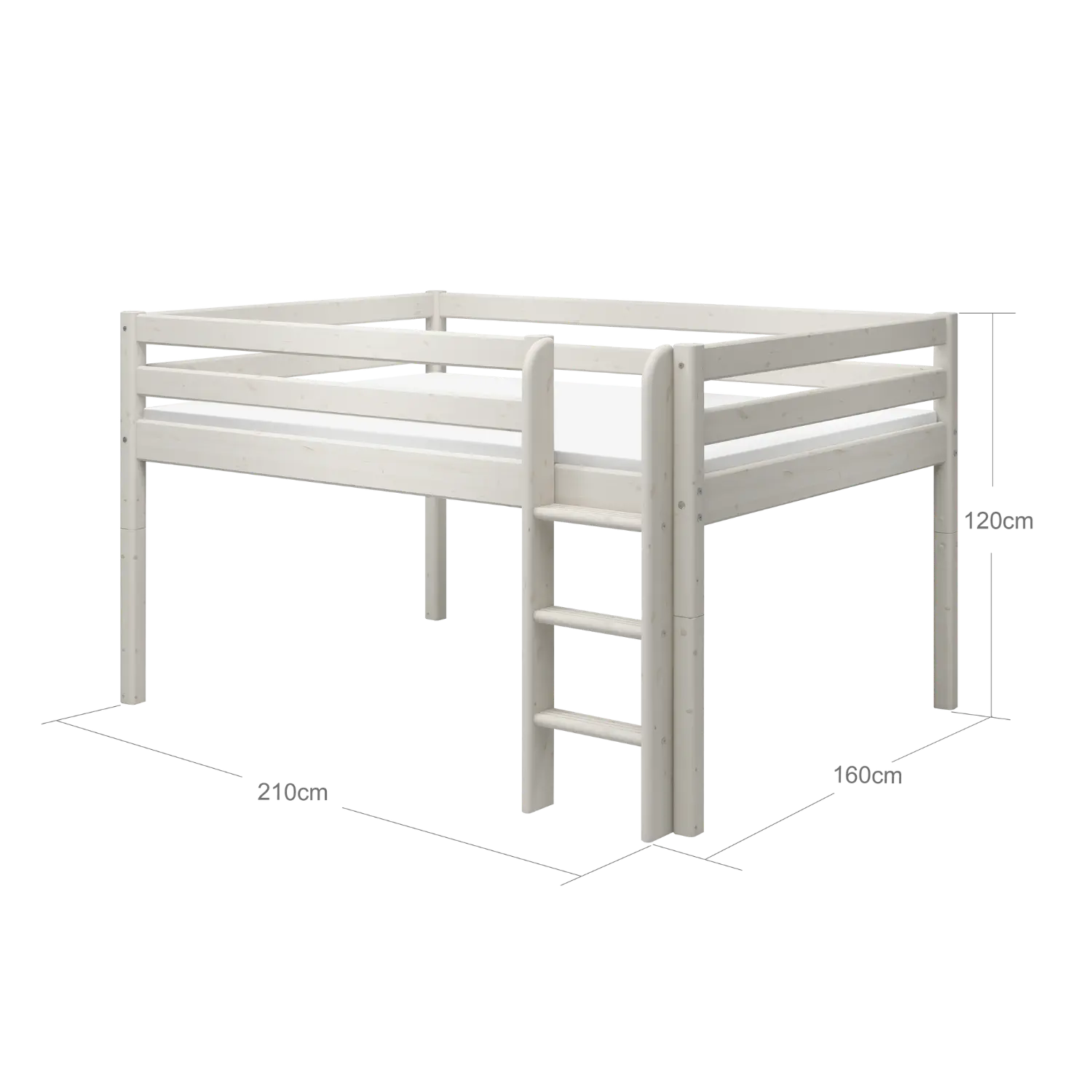 High Bed 120 cm with Safety Rail and Ladder, 140x200 cm, White - Image 10