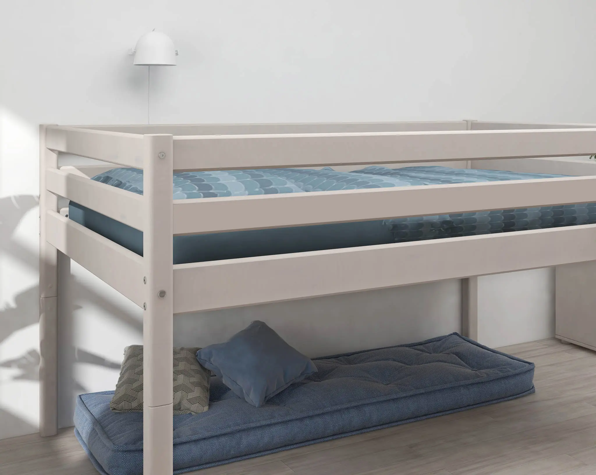 High Bed 120 cm with Safety Rail and Ladder, 140x200 cm, White - Image 6
