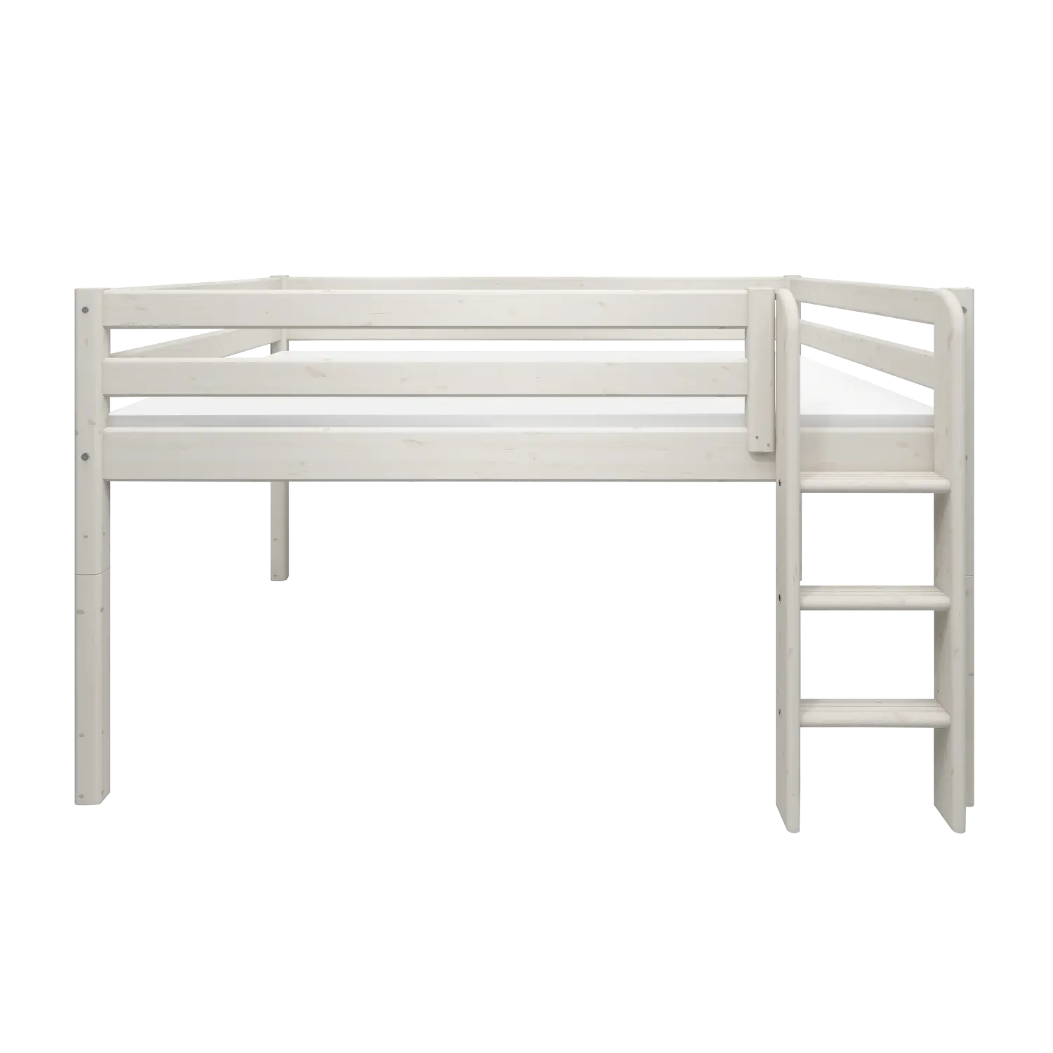 High Bed 120 cm with Safety Rail and Ladder, 140x200 cm, White - Image 7