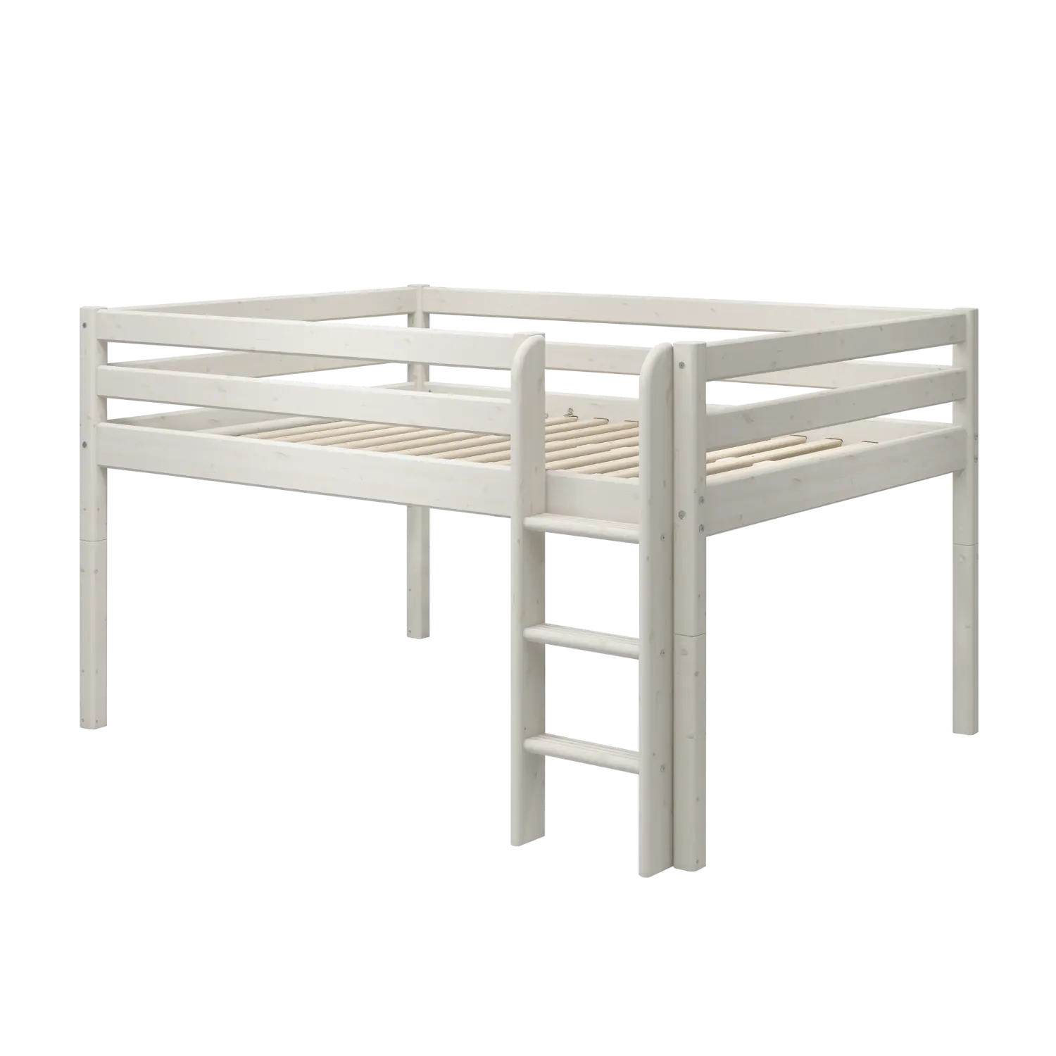 High Bed 120 cm with Safety Rail and Ladder, 140x200 cm, White - Image 8