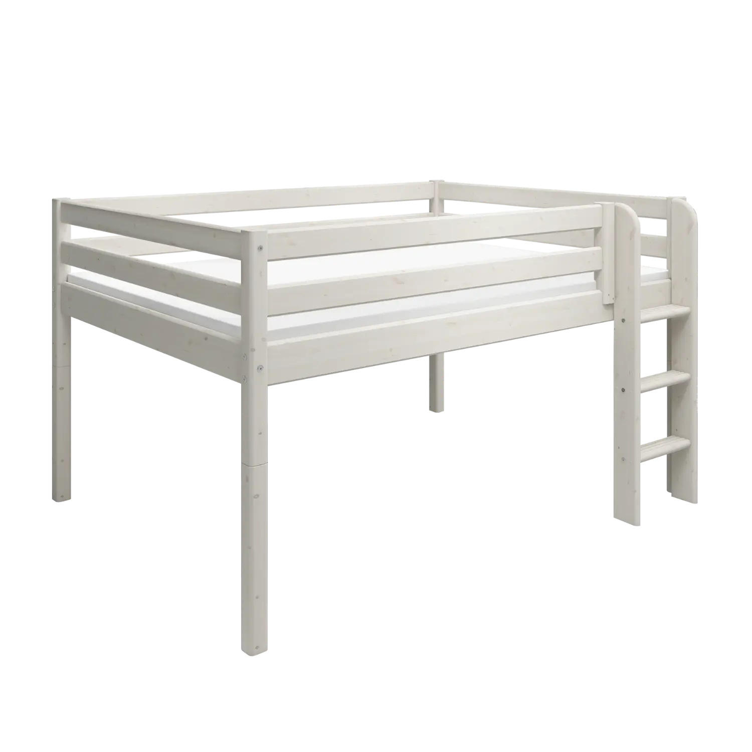 High Bed 120 cm with Safety Rail and Ladder, 140x200 cm, White - Image 9