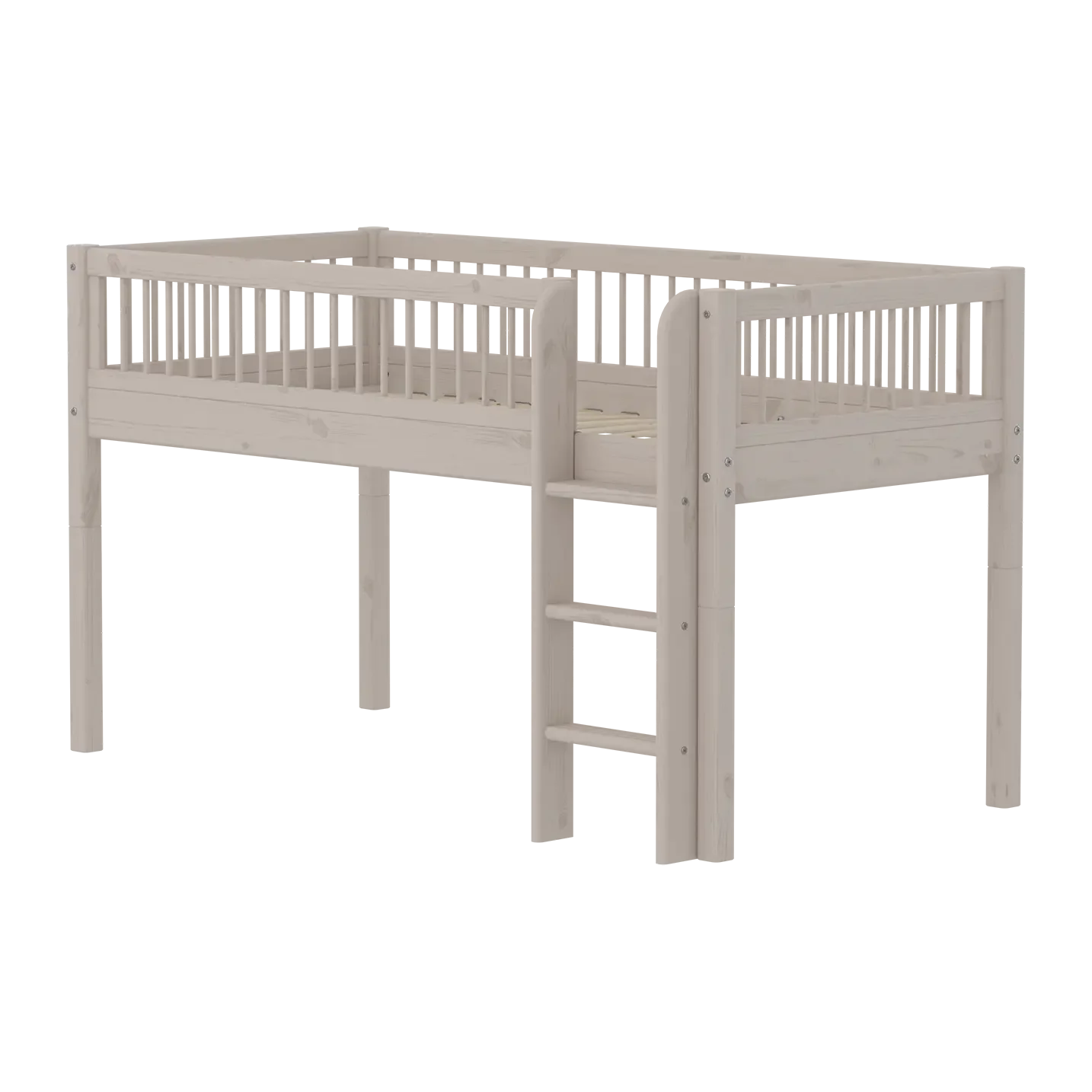 High Bed 120 cm with Safety Rail and Ladder, 90x200 cm, Grey