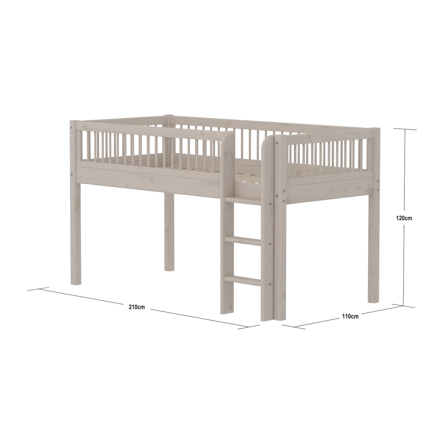 High Bed 120 cm with Safety Rail and Ladder, 90x200 cm, Grey - Image 4
