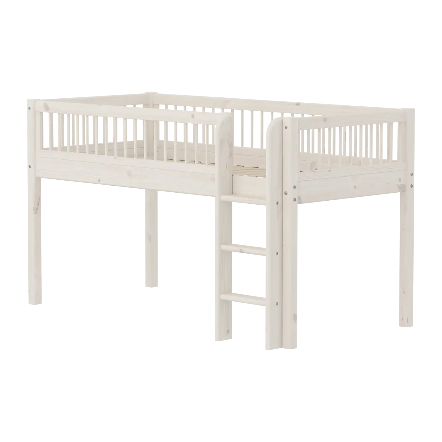 High Bed 120 cm with Safety Rail and Ladder, 90x200 cm, White
