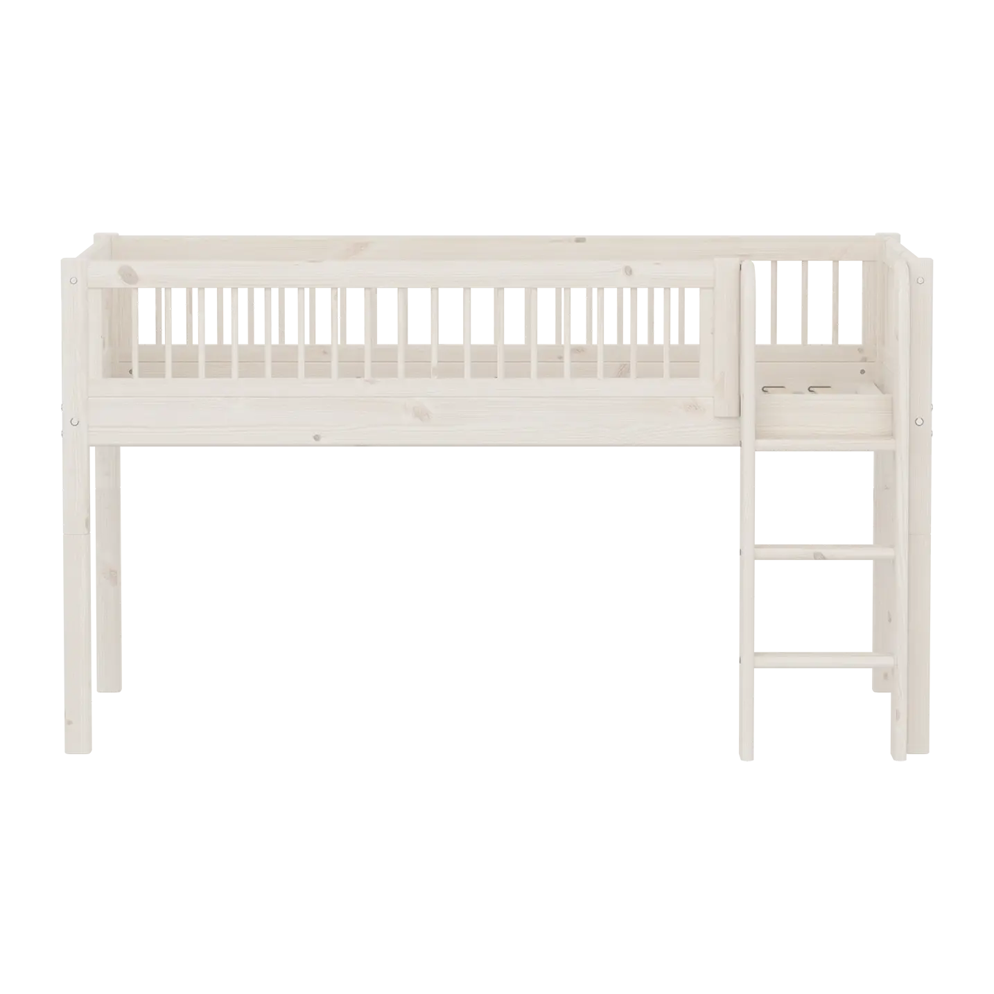 High Bed 120 cm with Safety Rail and Ladder, 90x200 cm, White - Image 3