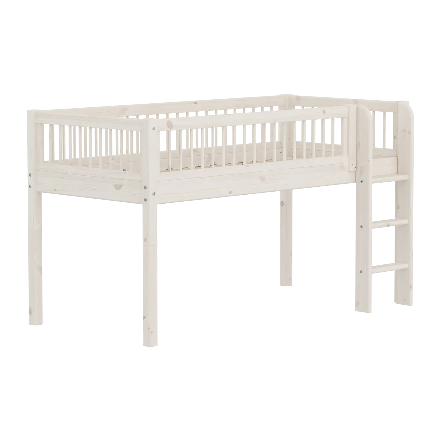 High Bed 120 cm with Safety Rail and Ladder, 90x200 cm, White - Image 4