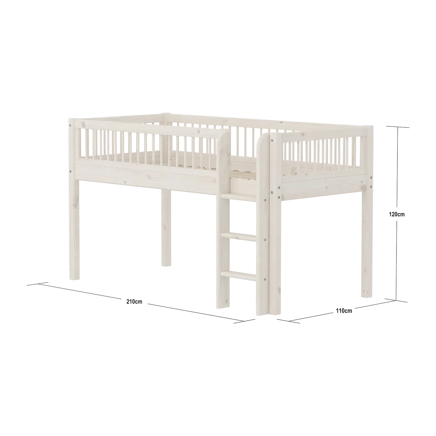 High Bed 120 cm with Safety Rail and Ladder, 90x200 cm, White - Image 5