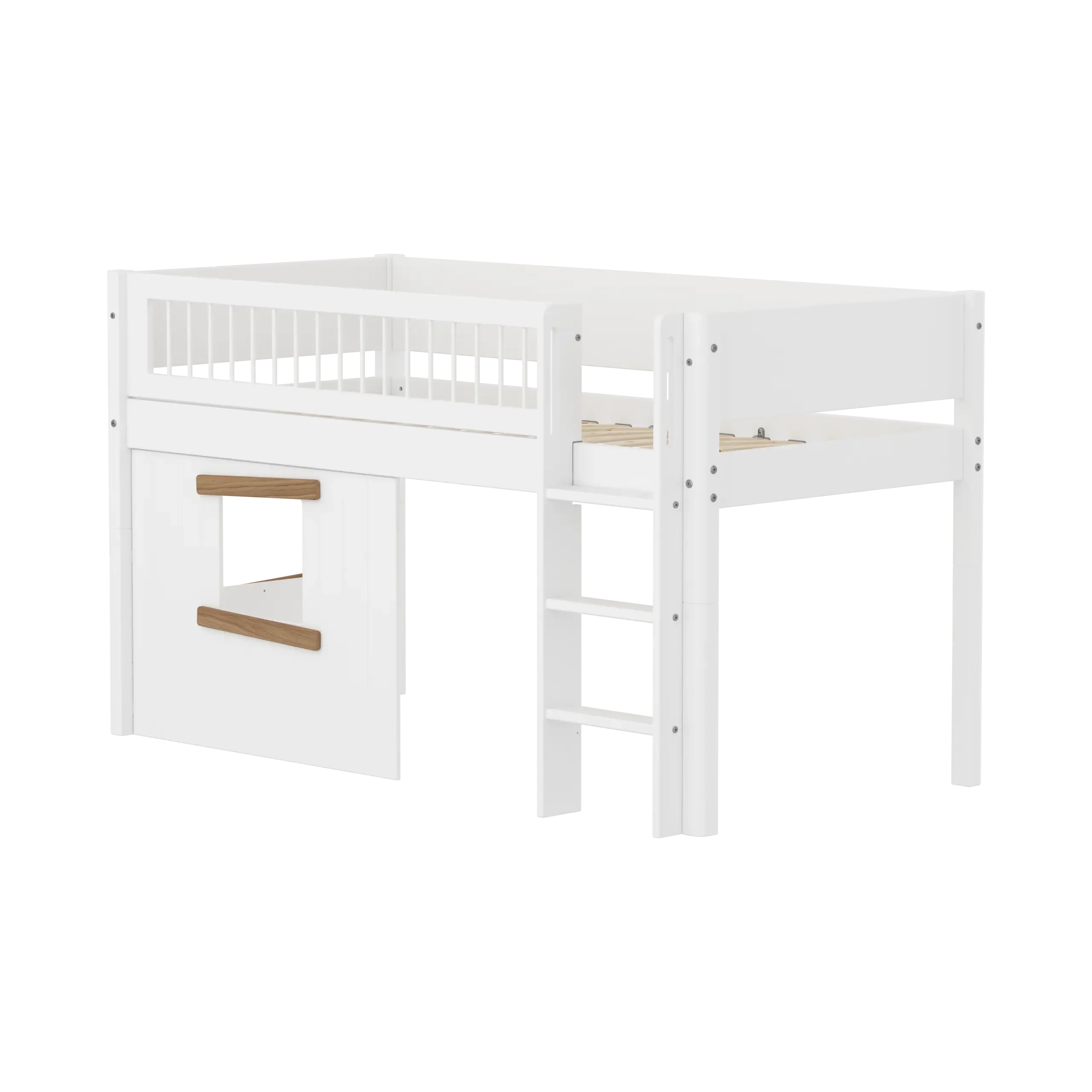 High Bed 120 cm with Treehouse, Ladder and Safety Rail, 90x200 cm, White