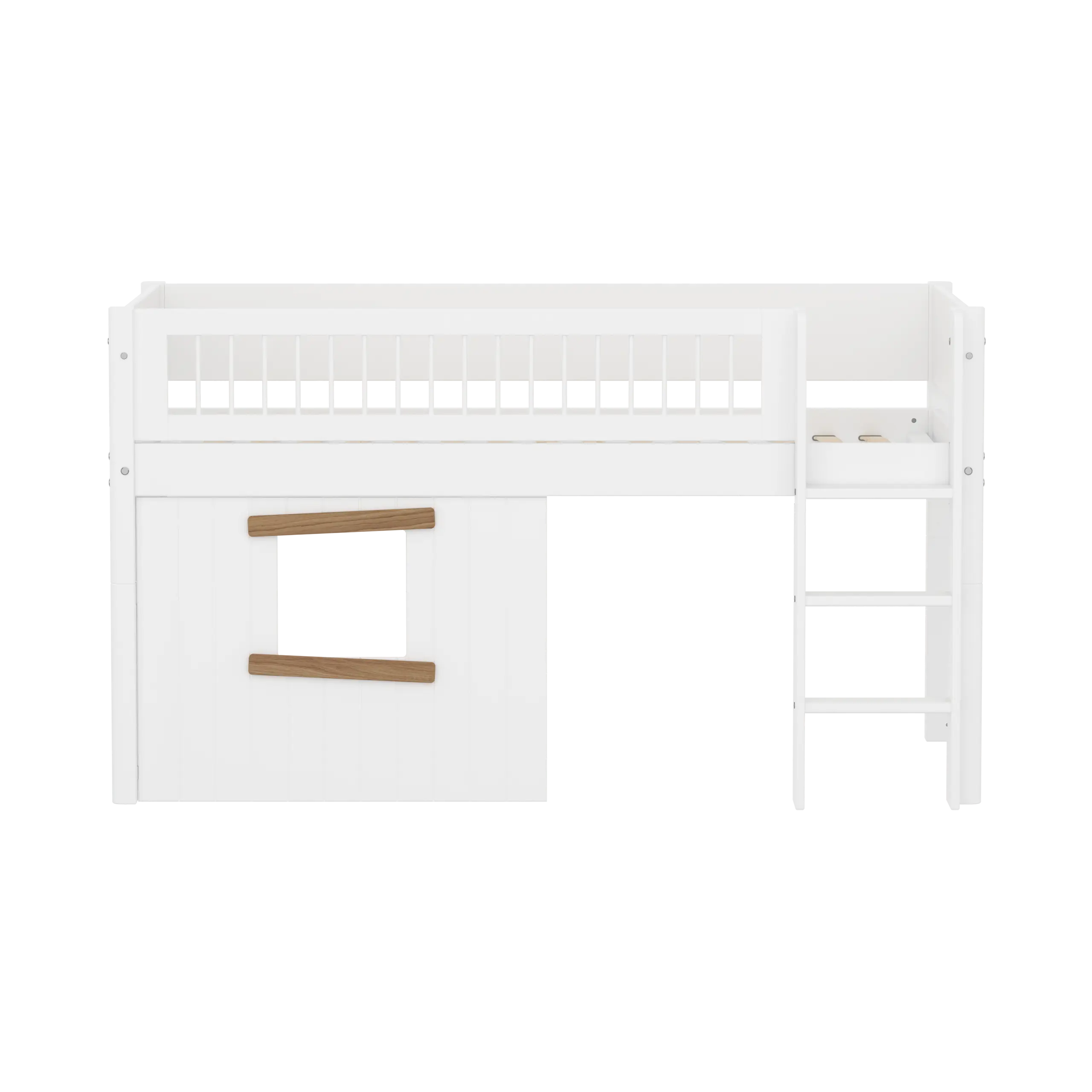 High Bed 120 cm with Treehouse, Ladder and Safety Rail, 90x200 cm, White - Image 2