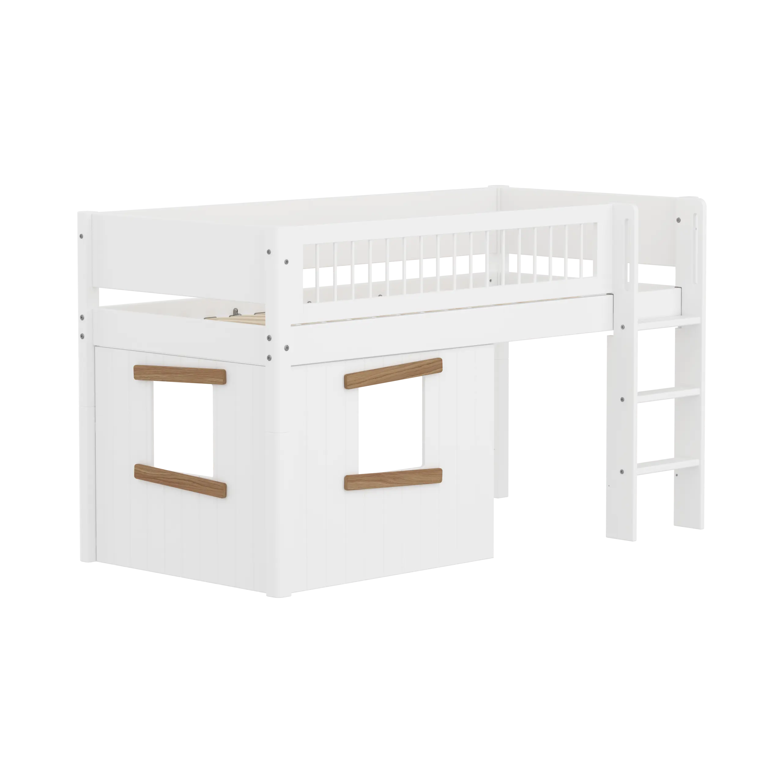 High Bed 120 cm with Treehouse, Ladder and Safety Rail, 90x200 cm, White - Image 3