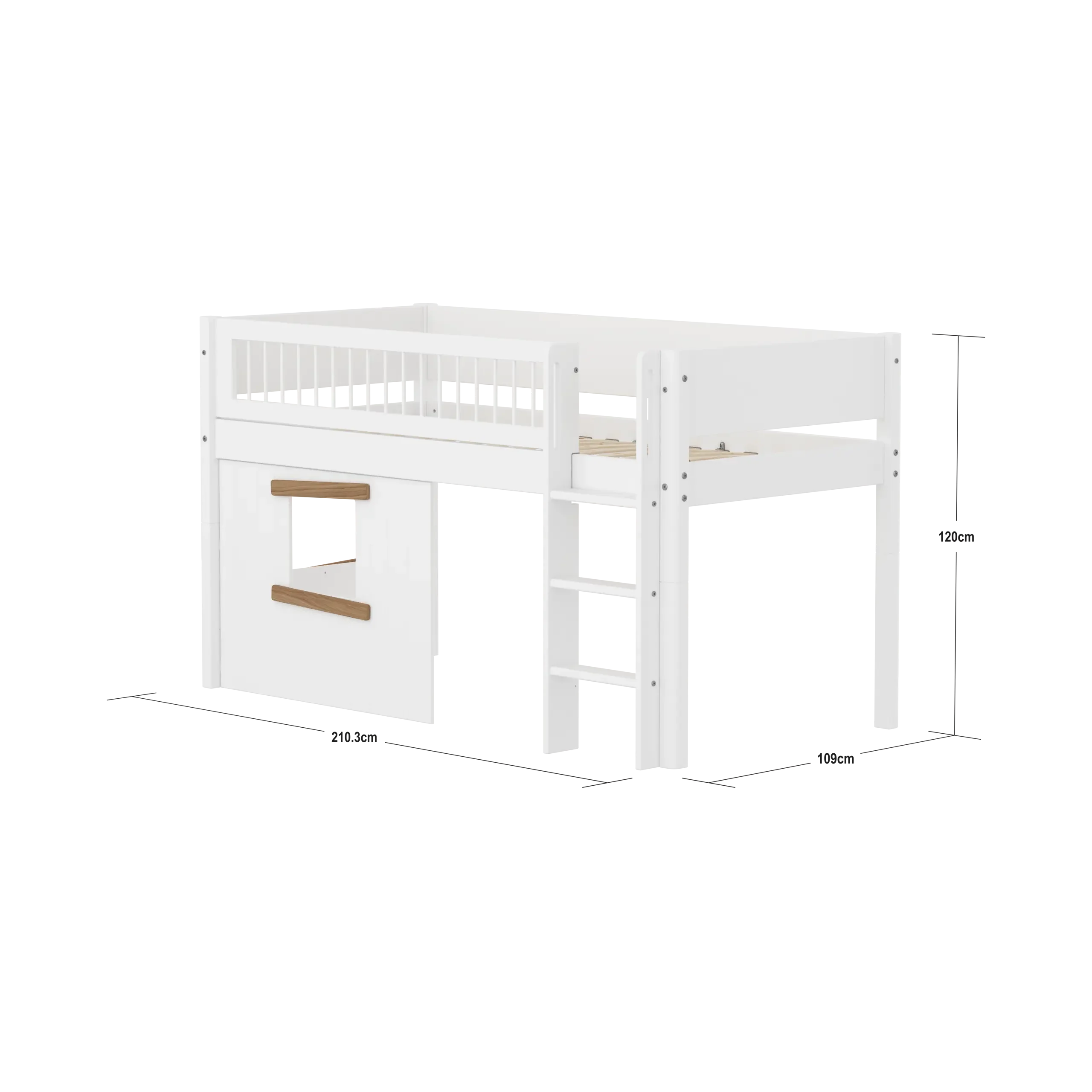 High Bed 120 cm with Treehouse, Ladder and Safety Rail, 90x200 cm, White - Image 4