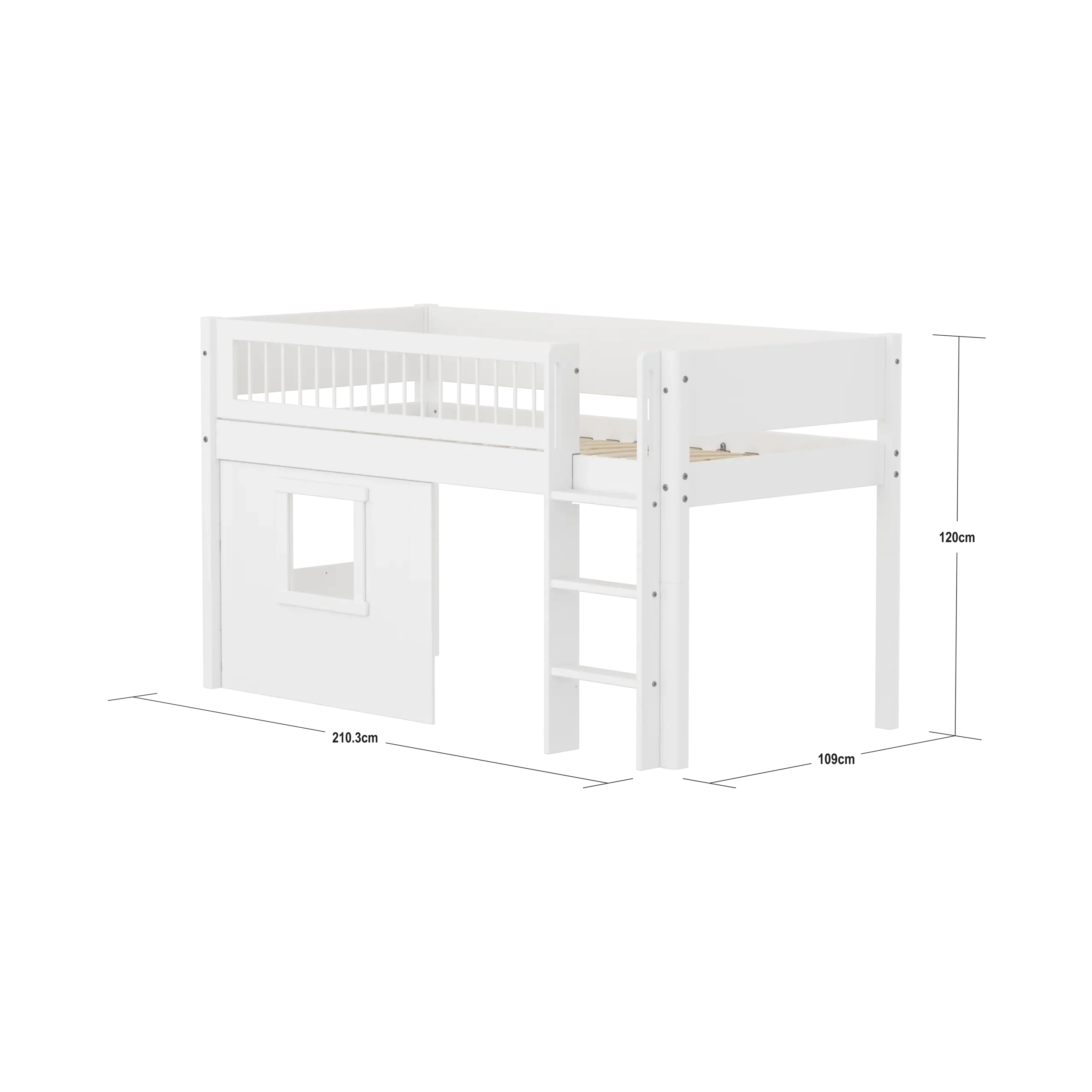 High Bed 120 cm with Treehouse, 90x200 cm, White - Image 4