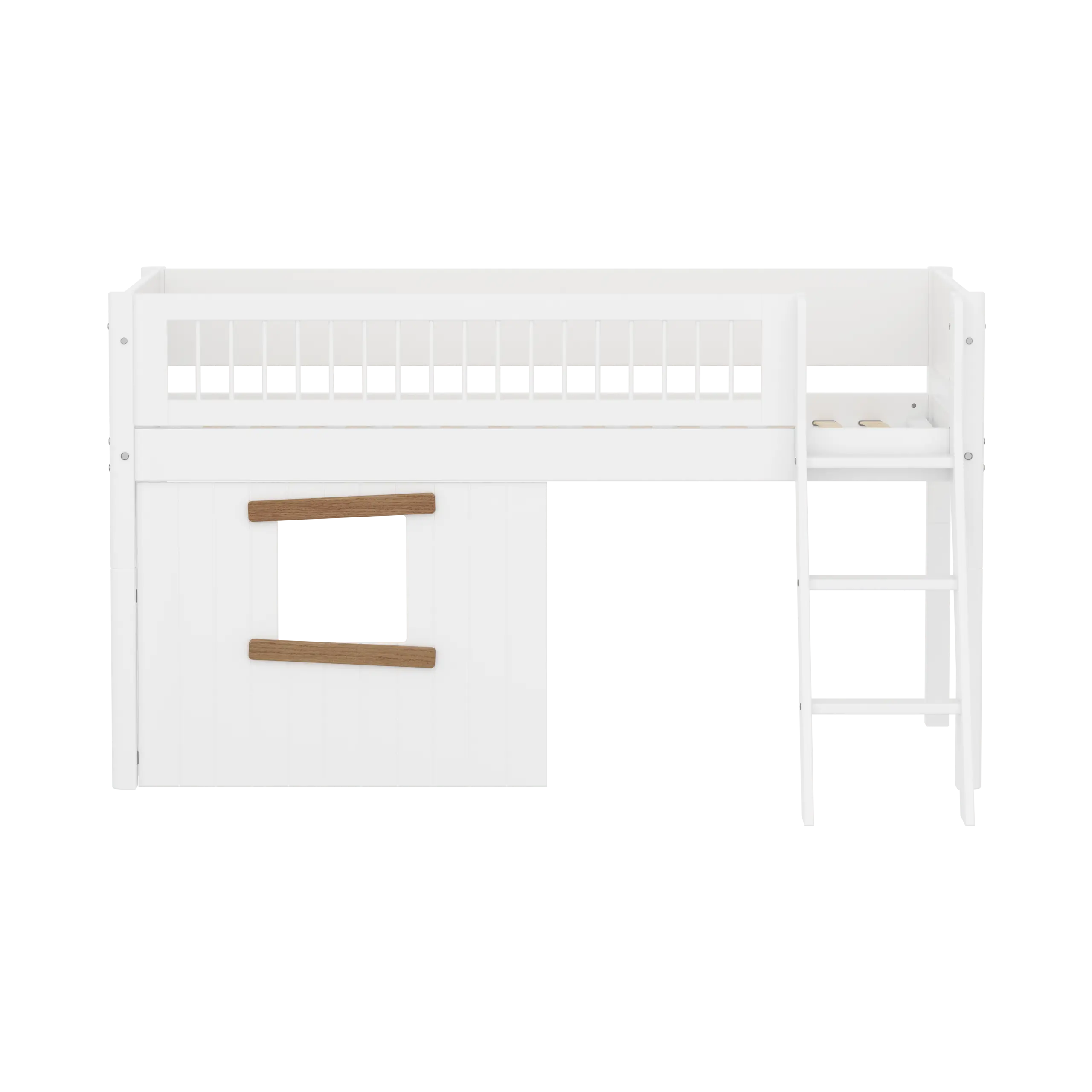High Bed 120 cm with Treehouse, Ladder and Safety Rail, 90x200, White/Oak - Image 2