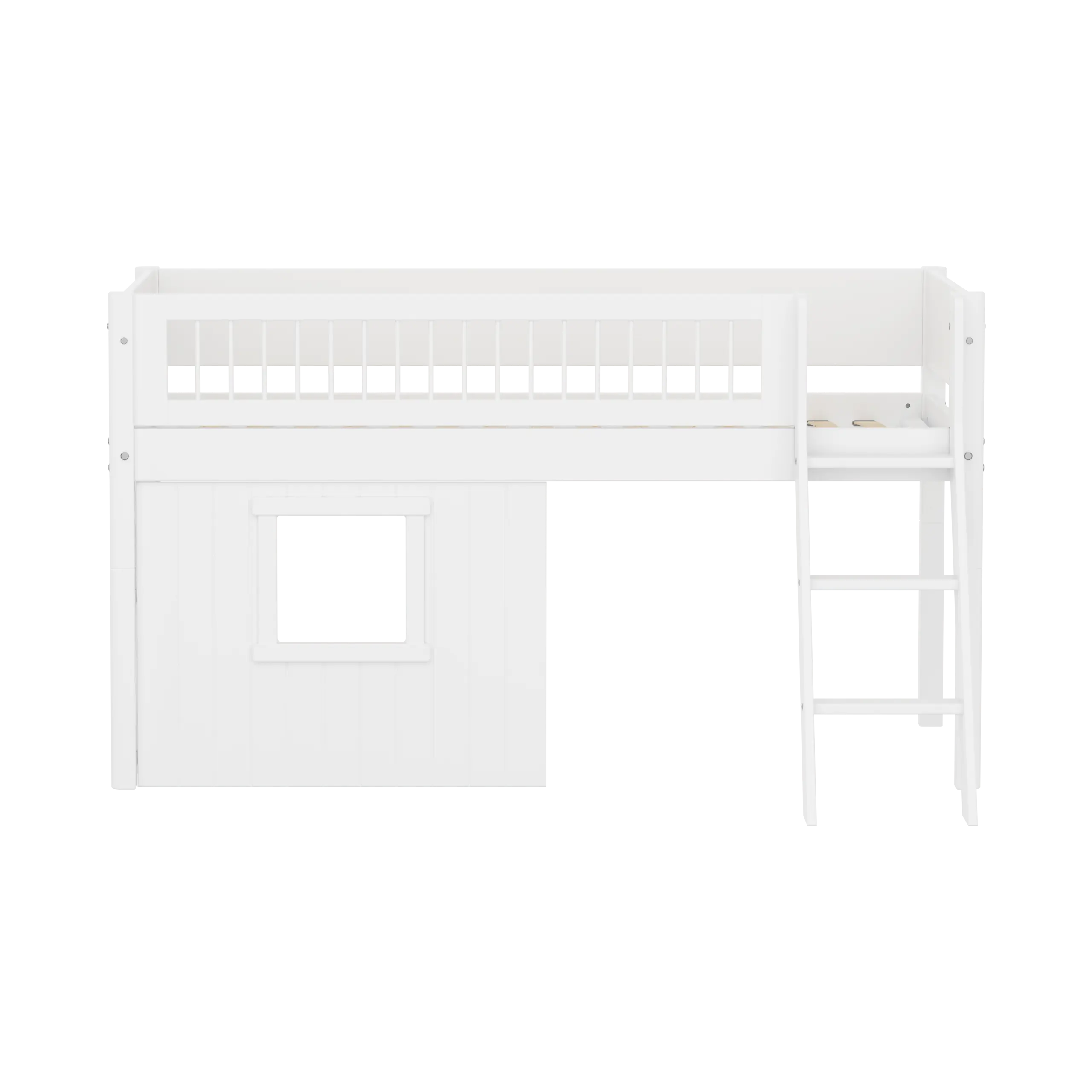 High Bed 120 cm with Treehouse, Ladder and Safety Rail, 90x200, White - Image 2