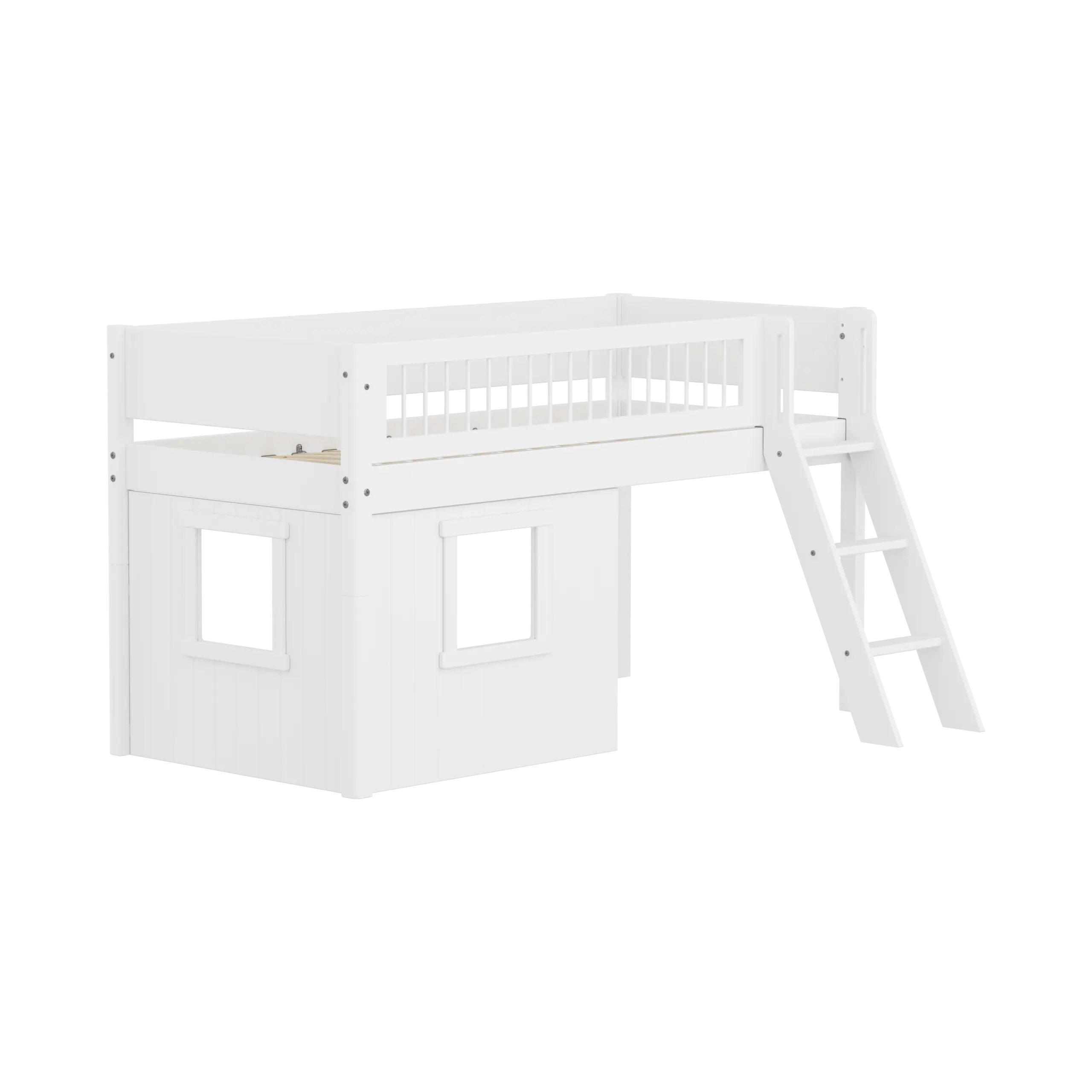 High Bed 120 cm with Treehouse, Ladder and Safety Rail, 90x200, White - Image 3