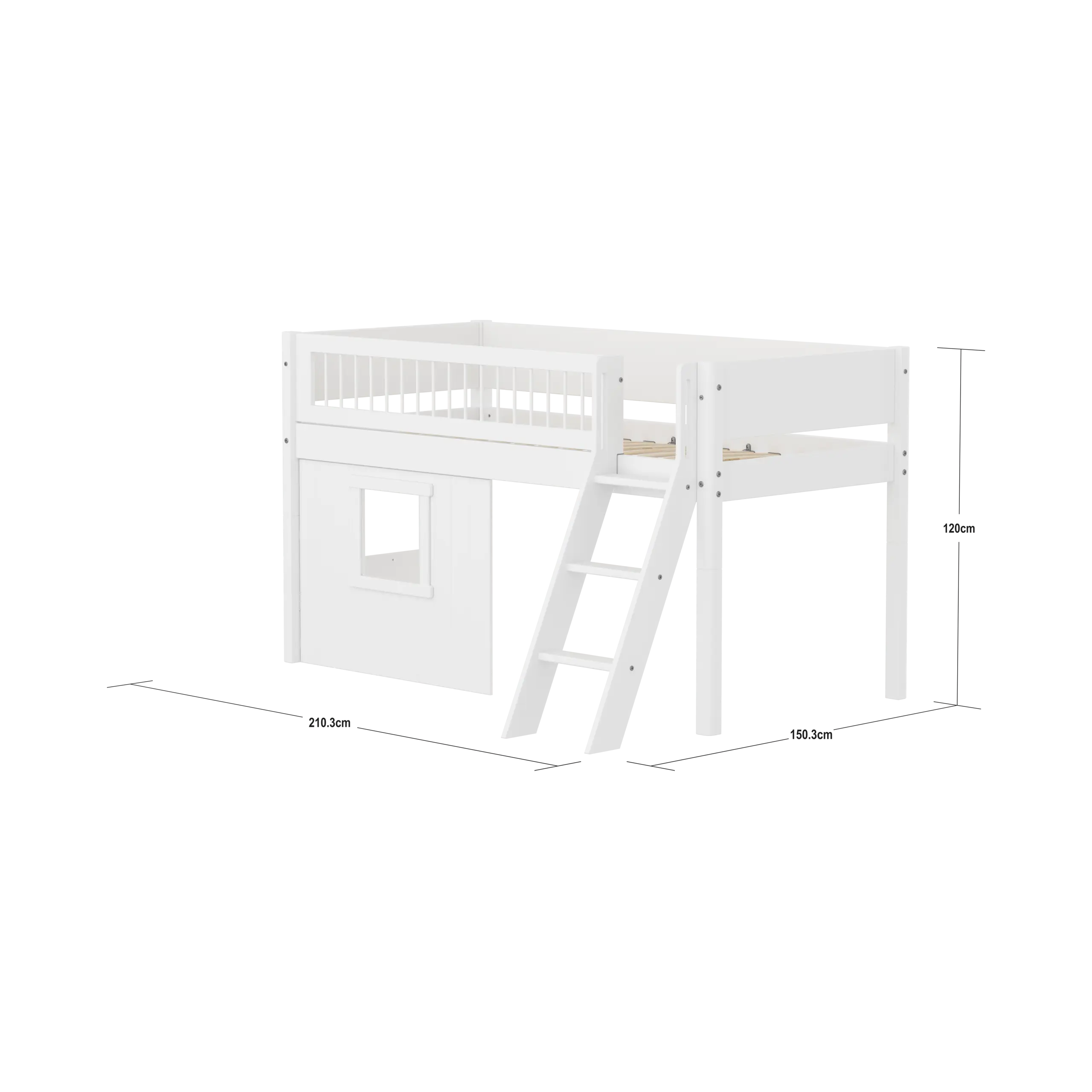 High Bed 120 cm with Treehouse, Ladder and Safety Rail, 90x200, White - Image 4