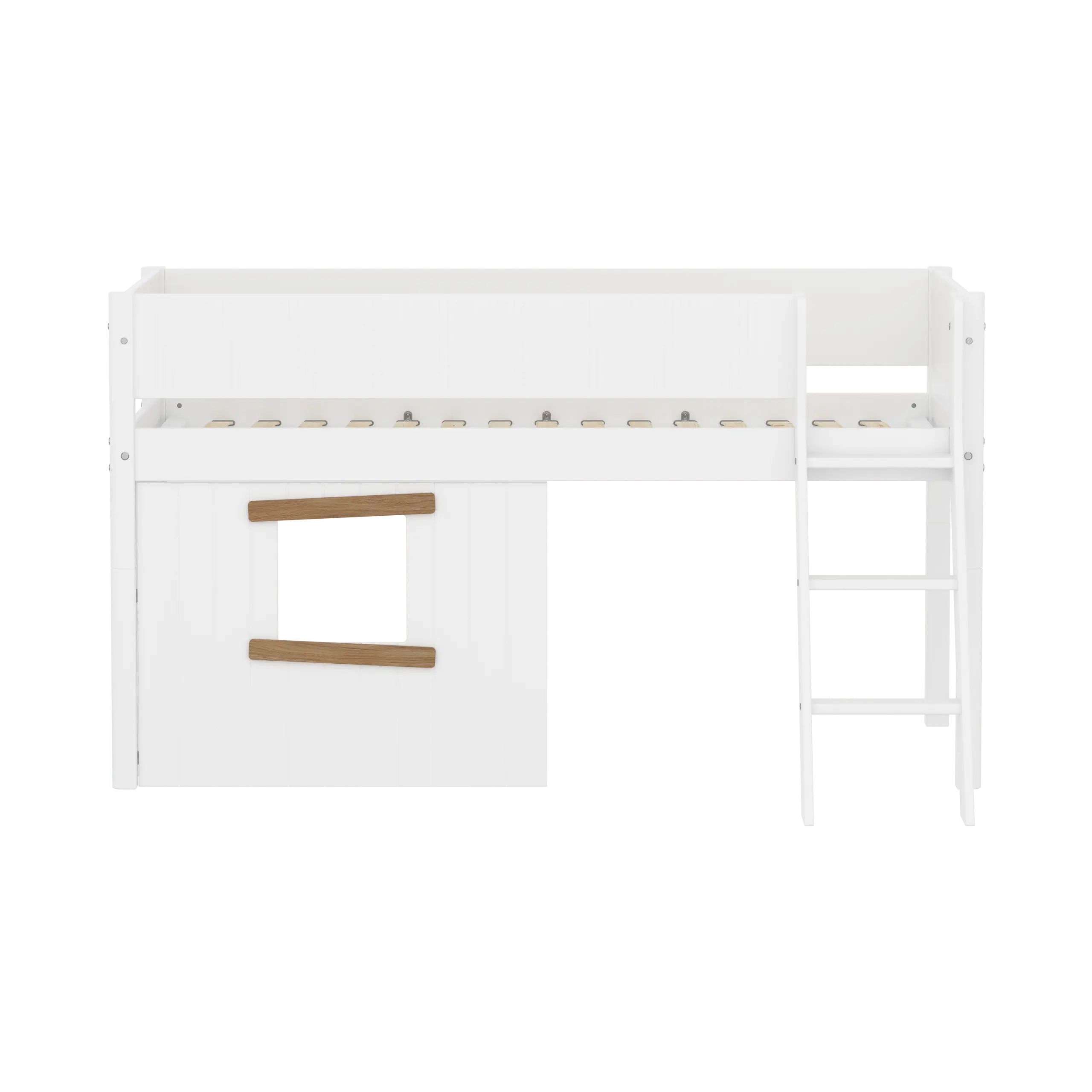 High Bed 120 cm with Treehouse, Ladder and Safety Rail, 90x200, White/Oak - Image 2