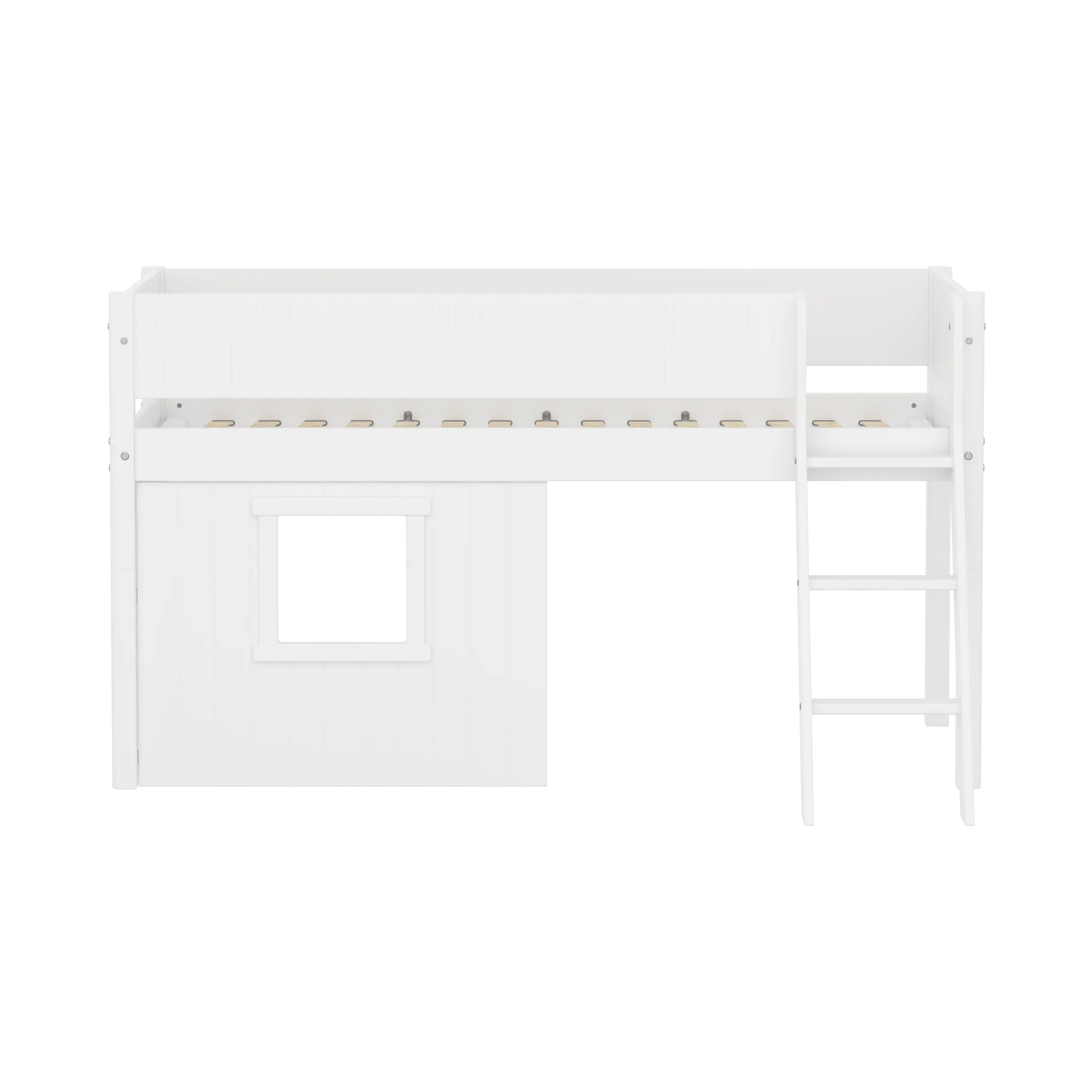 High Bed 120 cm with Treehouse, Ladder and Safety Rail, 90x200, White - Image 2