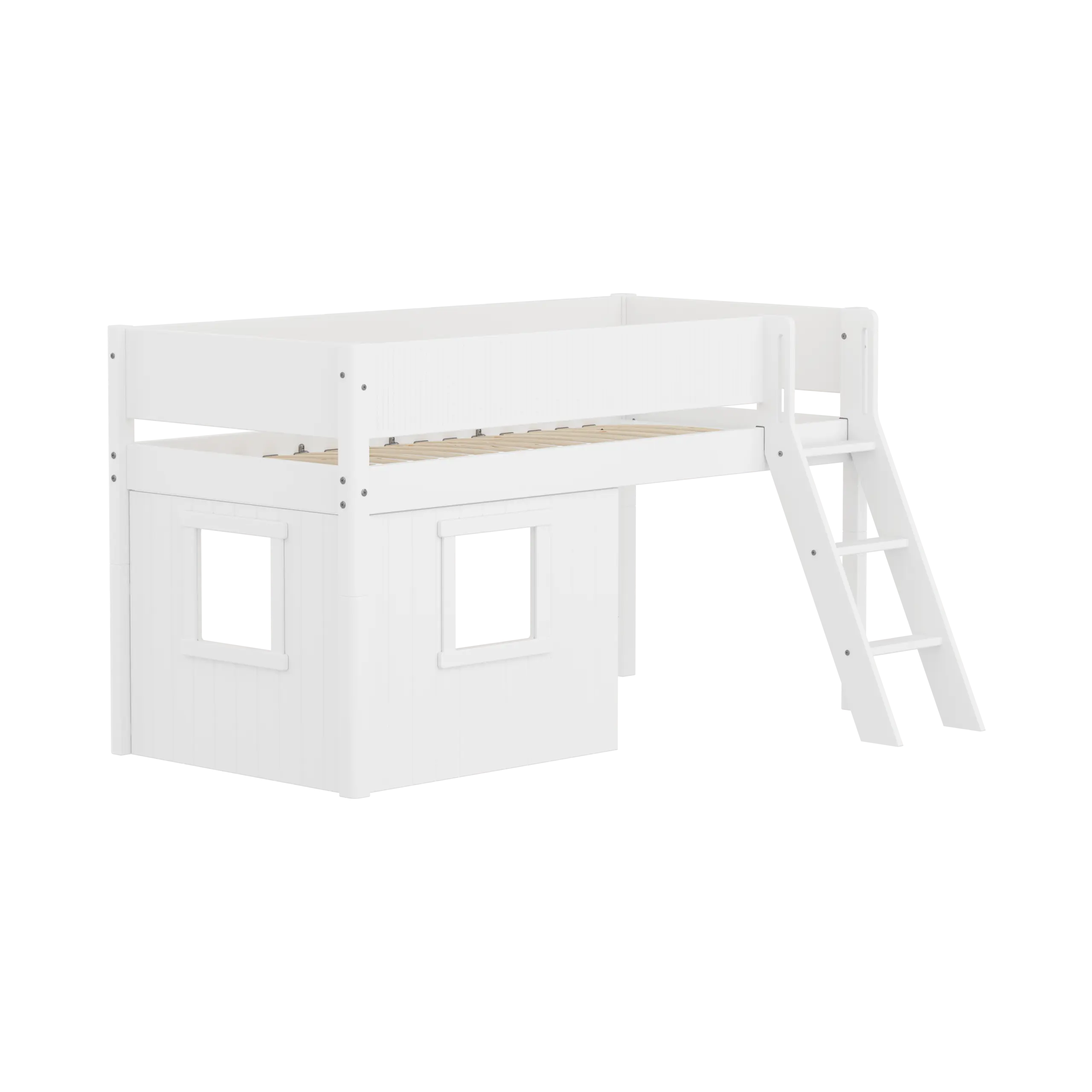 High Bed 120 cm with Treehouse, Ladder and Safety Rail, 90x200, White - Image 3
