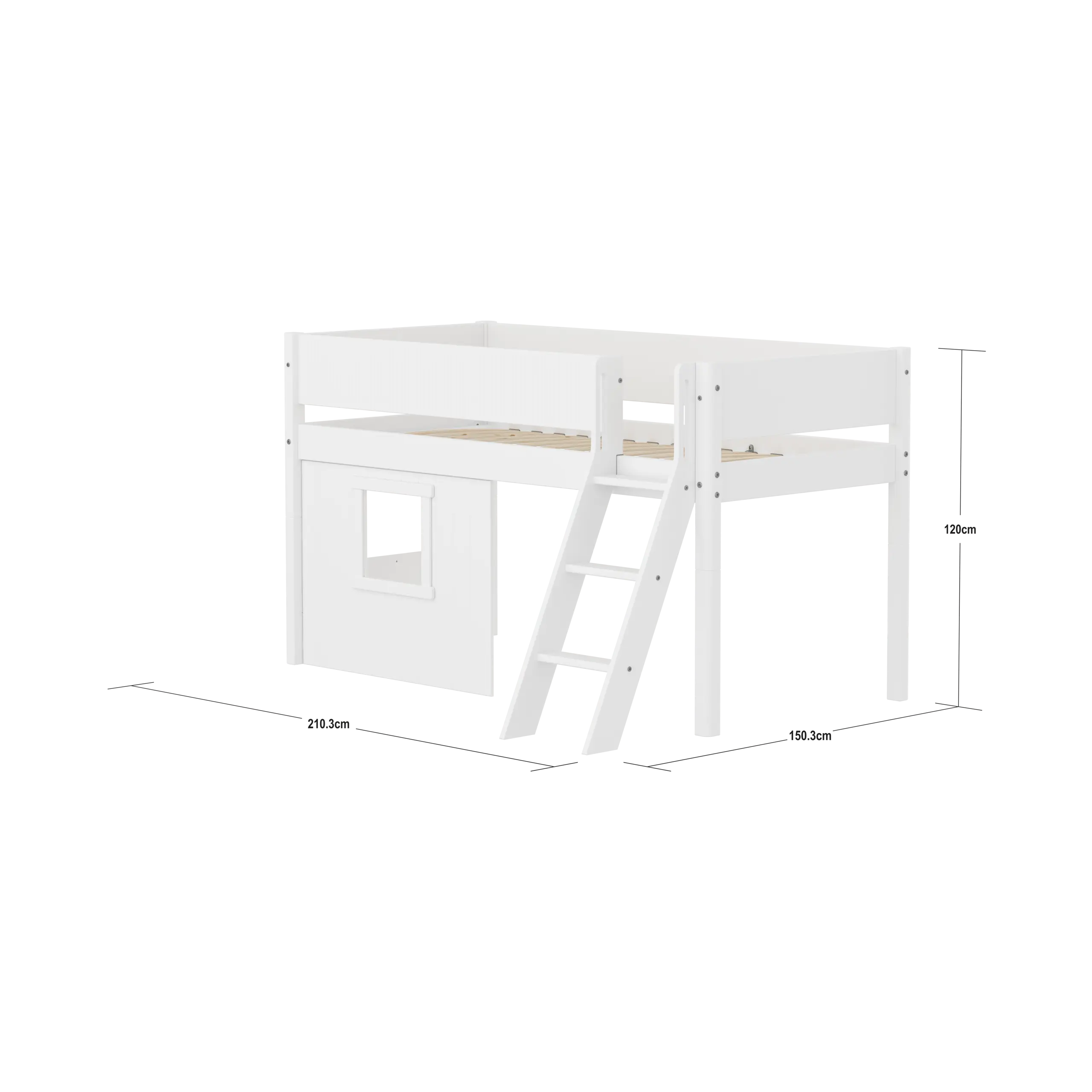 High Bed 120 cm with Treehouse, Ladder and Safety Rail, 90x200, White - Image 4
