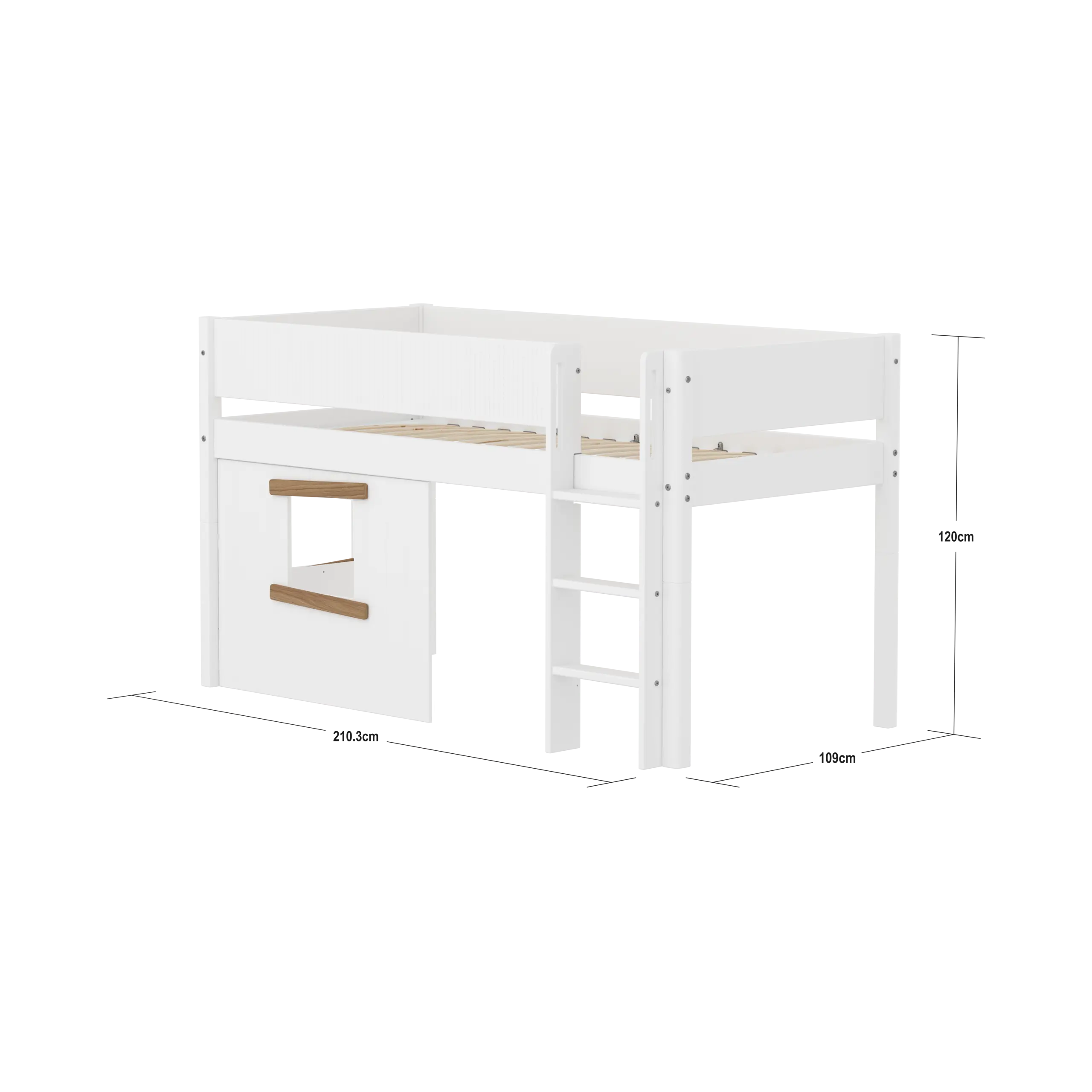 High Bed 120 cm with Treehouse, 90x200 cm, White/Oak - Image 4