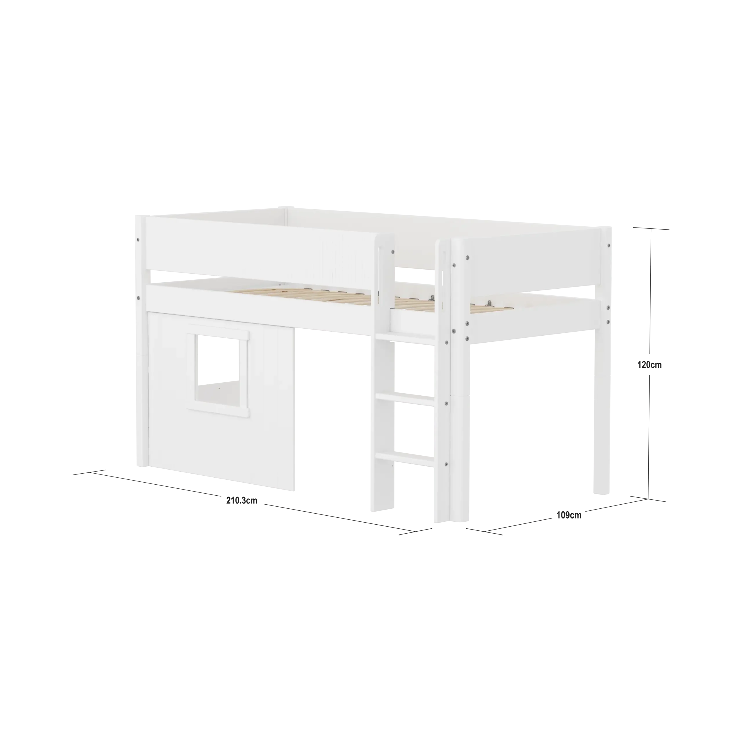 High Bed 120 cm with Treehouse, 90x200 cm, White - Image 4