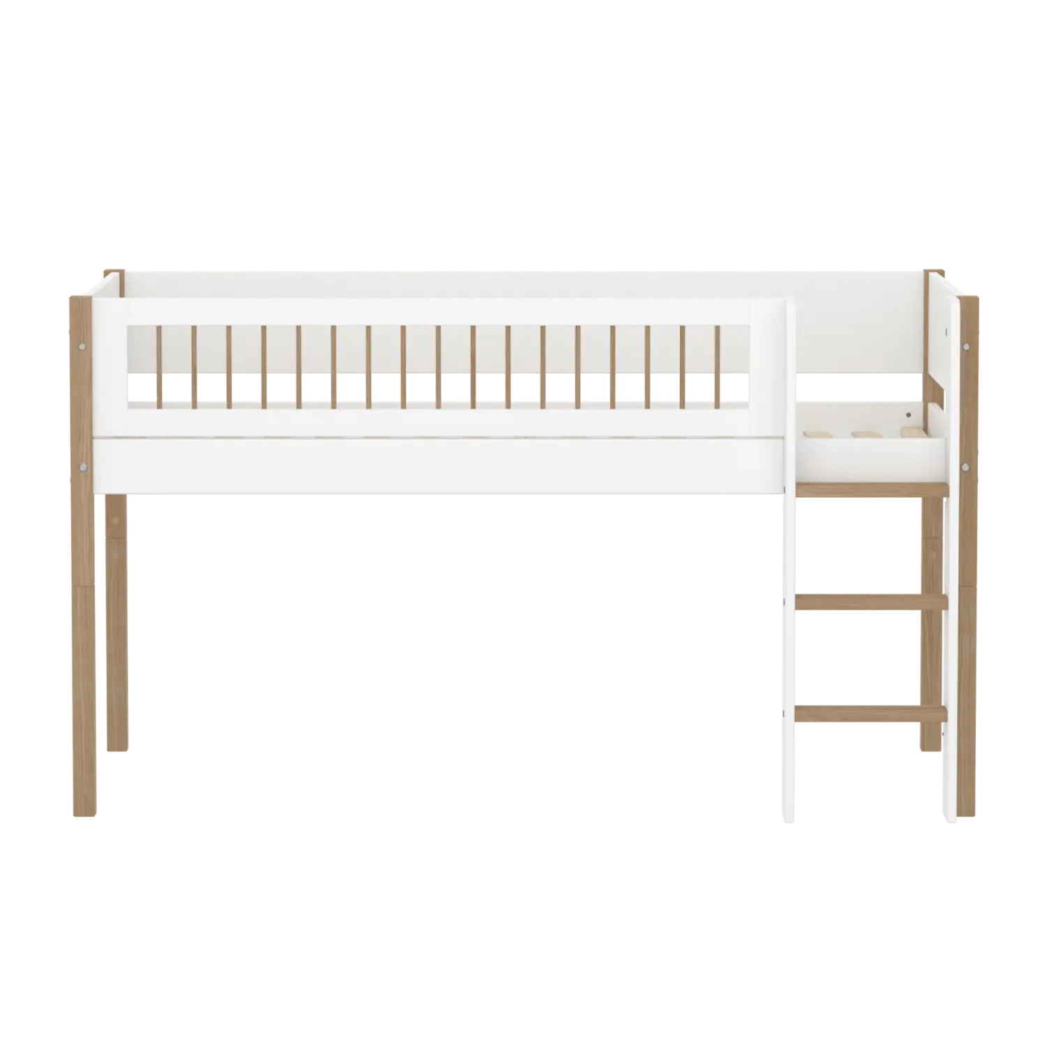 High Bed 120 cm with Ladder and Safety Rail, 90x200 cm, White/Oak - Image 12