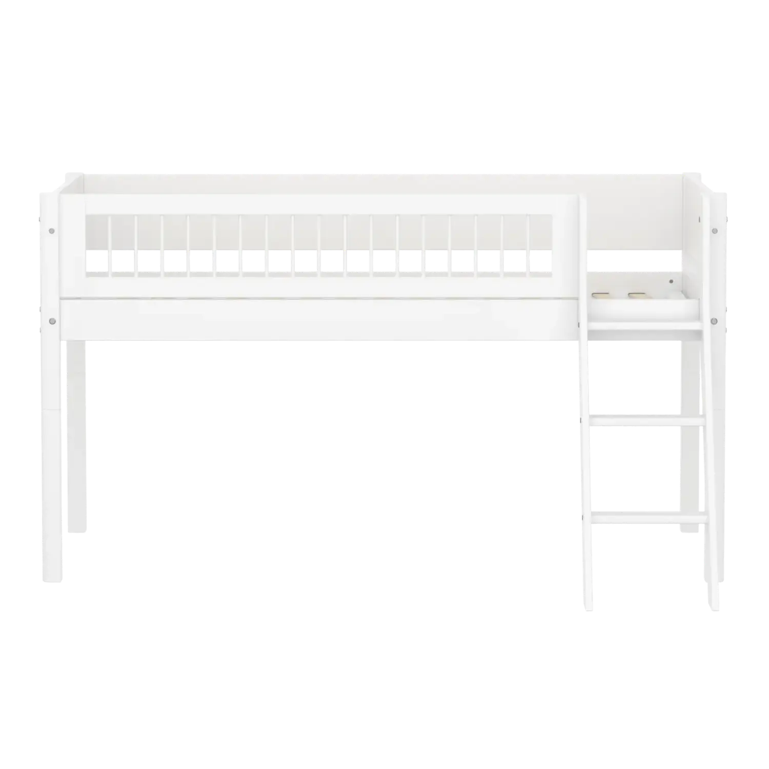 High Bed 120 cm with Ladder and Safety Rail, 90x200 cm, White