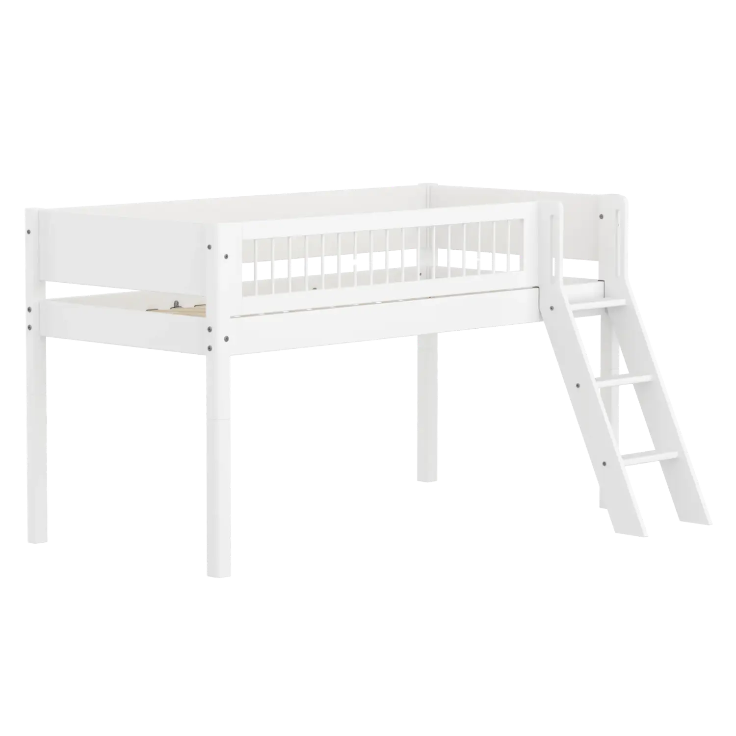 High Bed 120 cm with Ladder and Safety Rail, 90x200 cm, White - Image 3