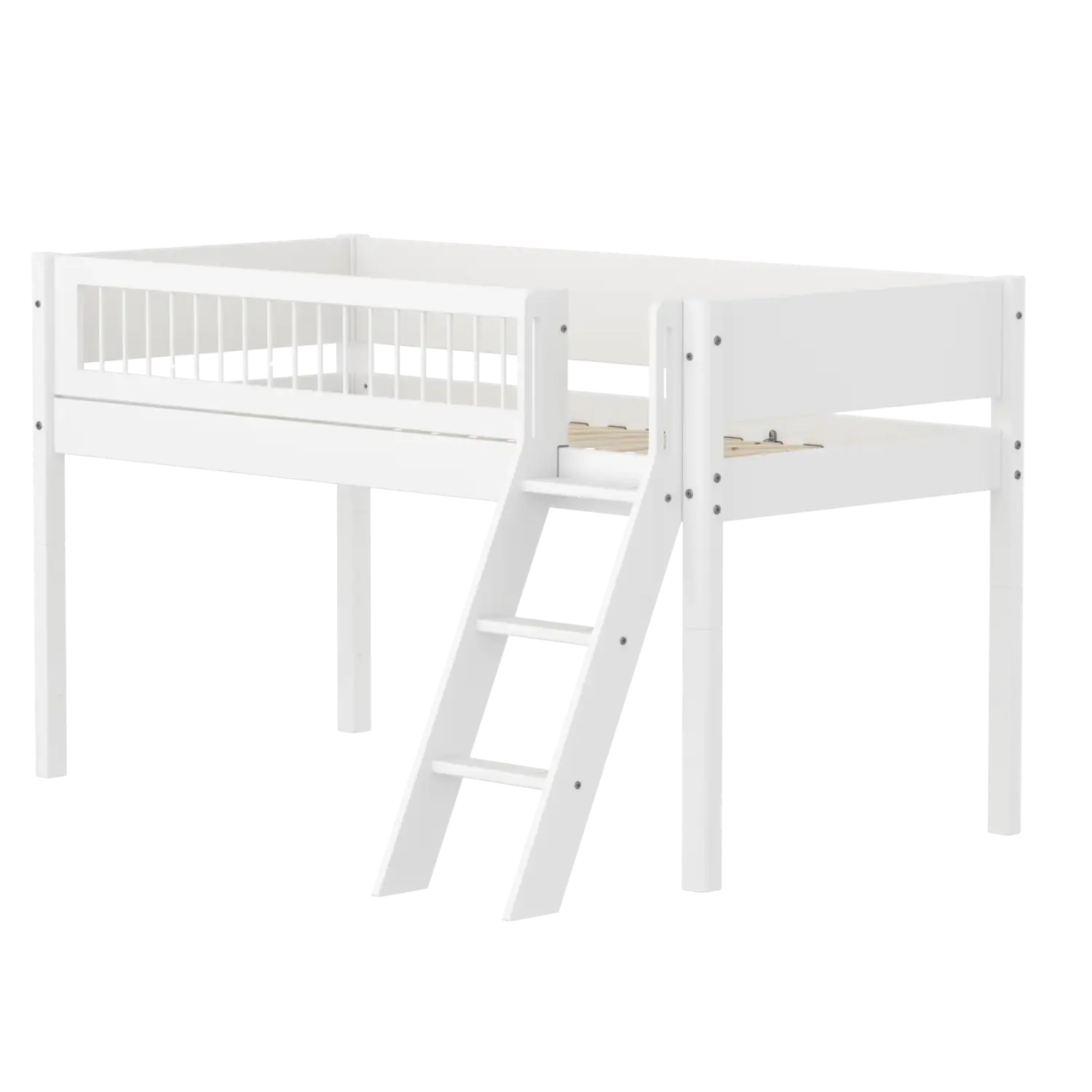 High Bed 120 cm with Ladder and Safety Rail, 90x200 cm, White - Image 4