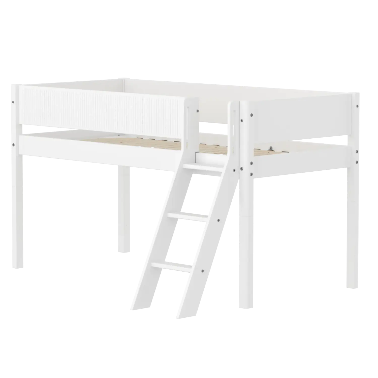 High Bed 120 cm with Ladder and Safety Rail, 90x200 cm, White