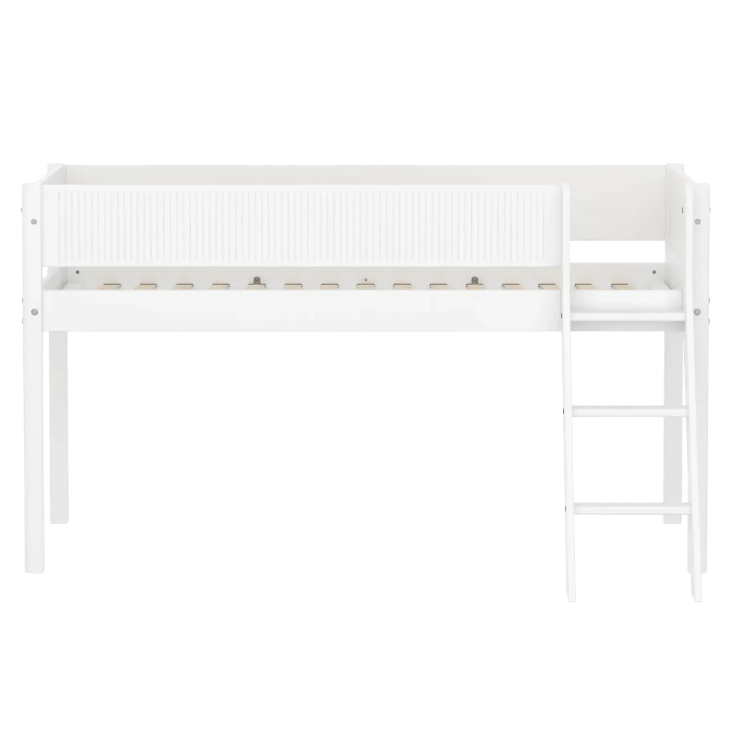 High Bed 120 cm with Ladder and Safety Rail, 90x200 cm, White - Image 2