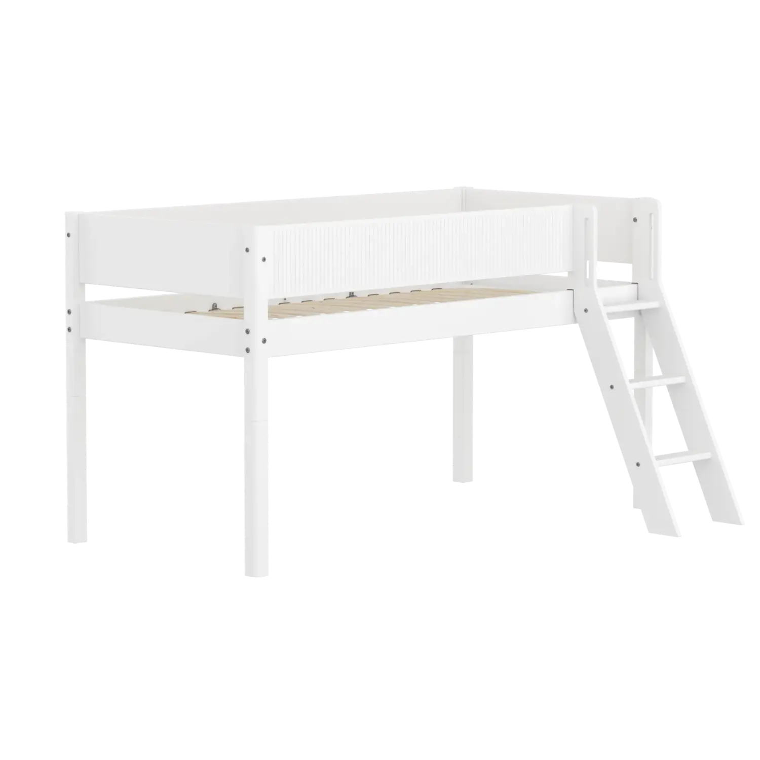 High Bed 120 cm with Ladder and Safety Rail, 90x200 cm, White - Image 3