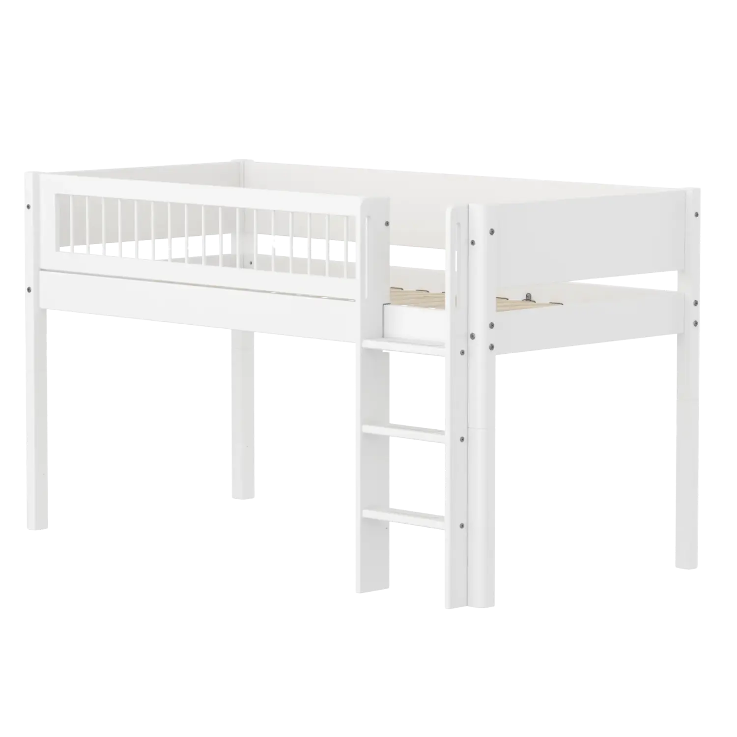 High Bed 120 cm with Ladder and Safety Rail, 90x200 cm, White
