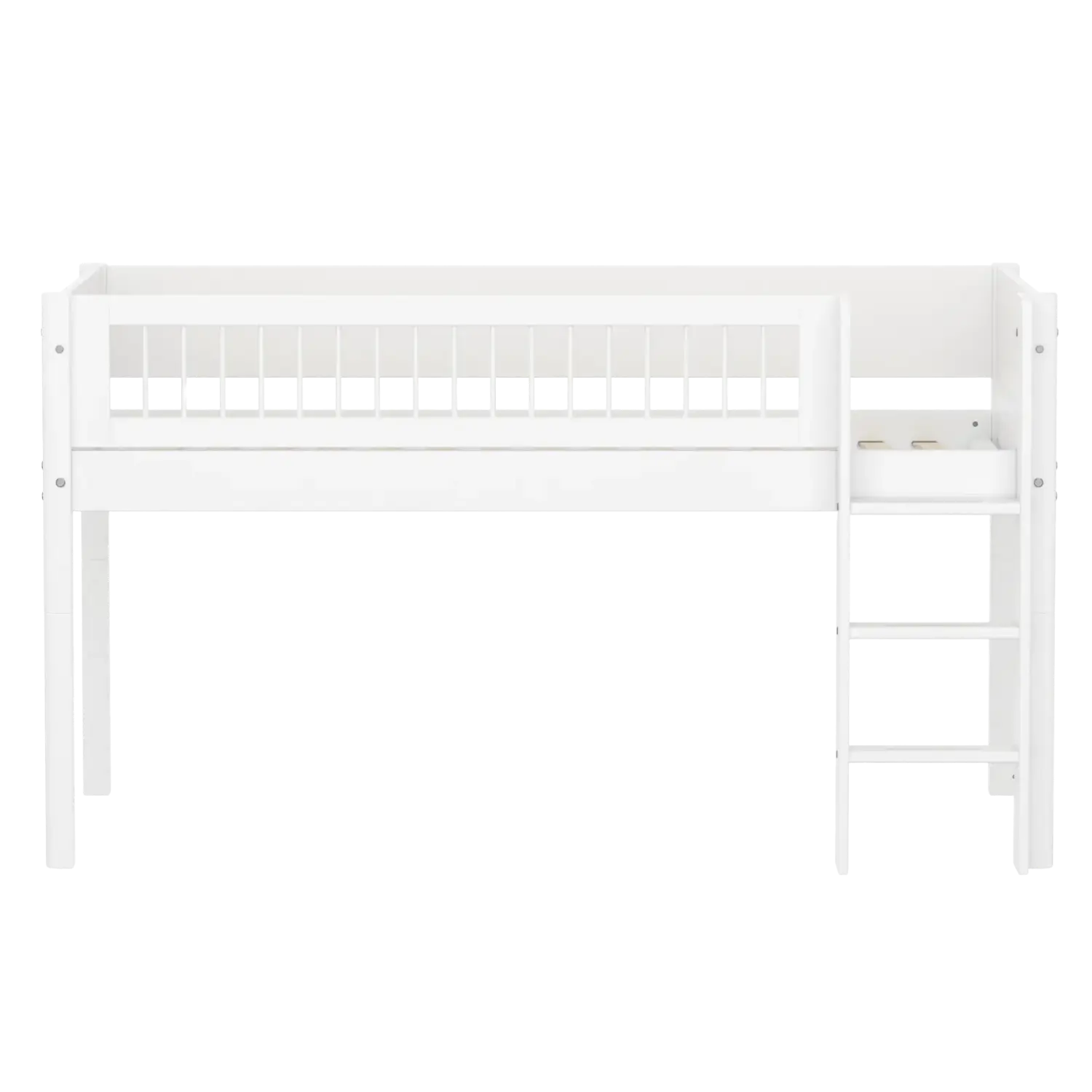High Bed 120 cm with Ladder and Safety Rail, 90x200 cm, White - Image 2
