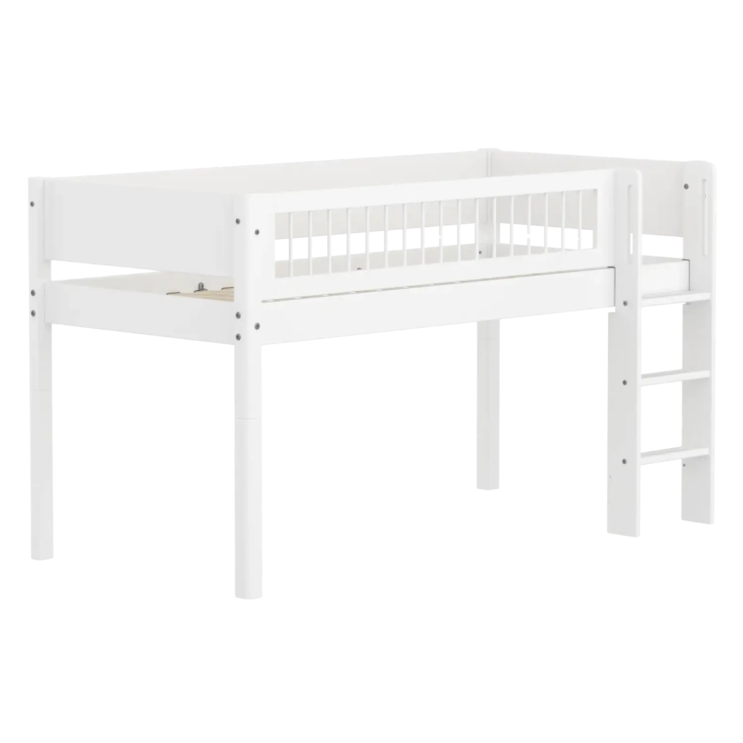 High Bed 120 cm with Ladder and Safety Rail, 90x200 cm, White - Image 3