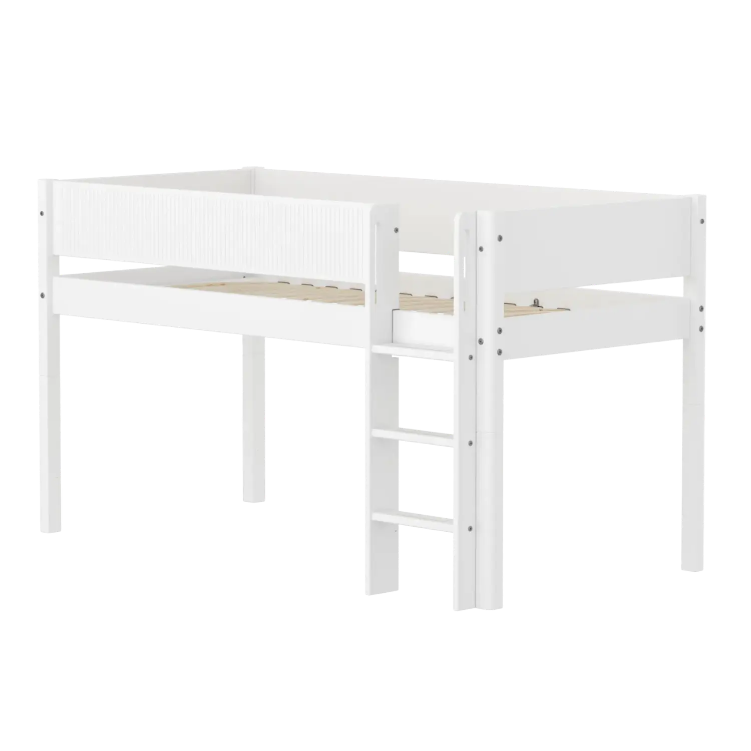 High Bed 120 cm with Ladder and Safety Rail, 90x200 cm, White