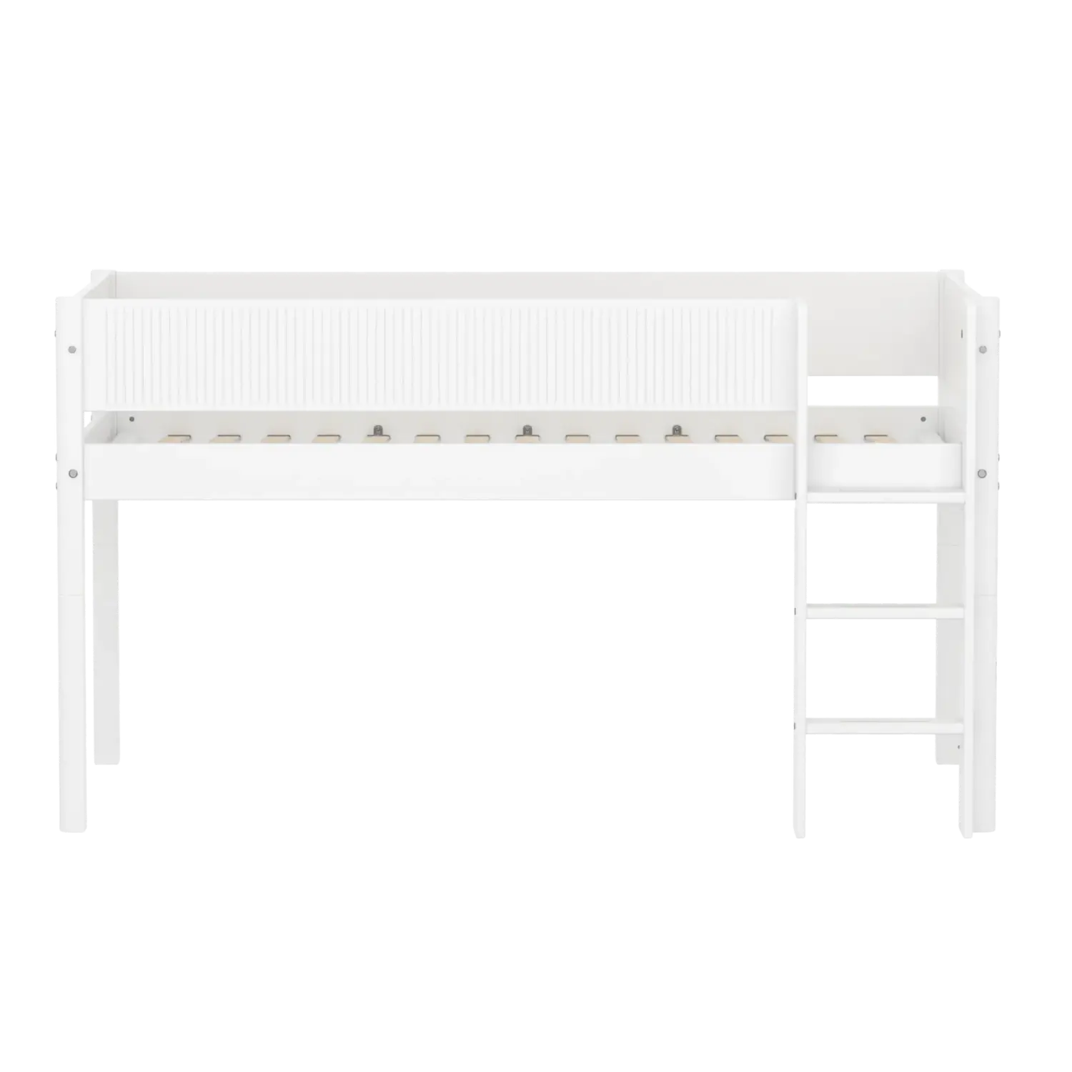 High Bed 120 cm with Ladder and Safety Rail, 90x200 cm, White - Image 2