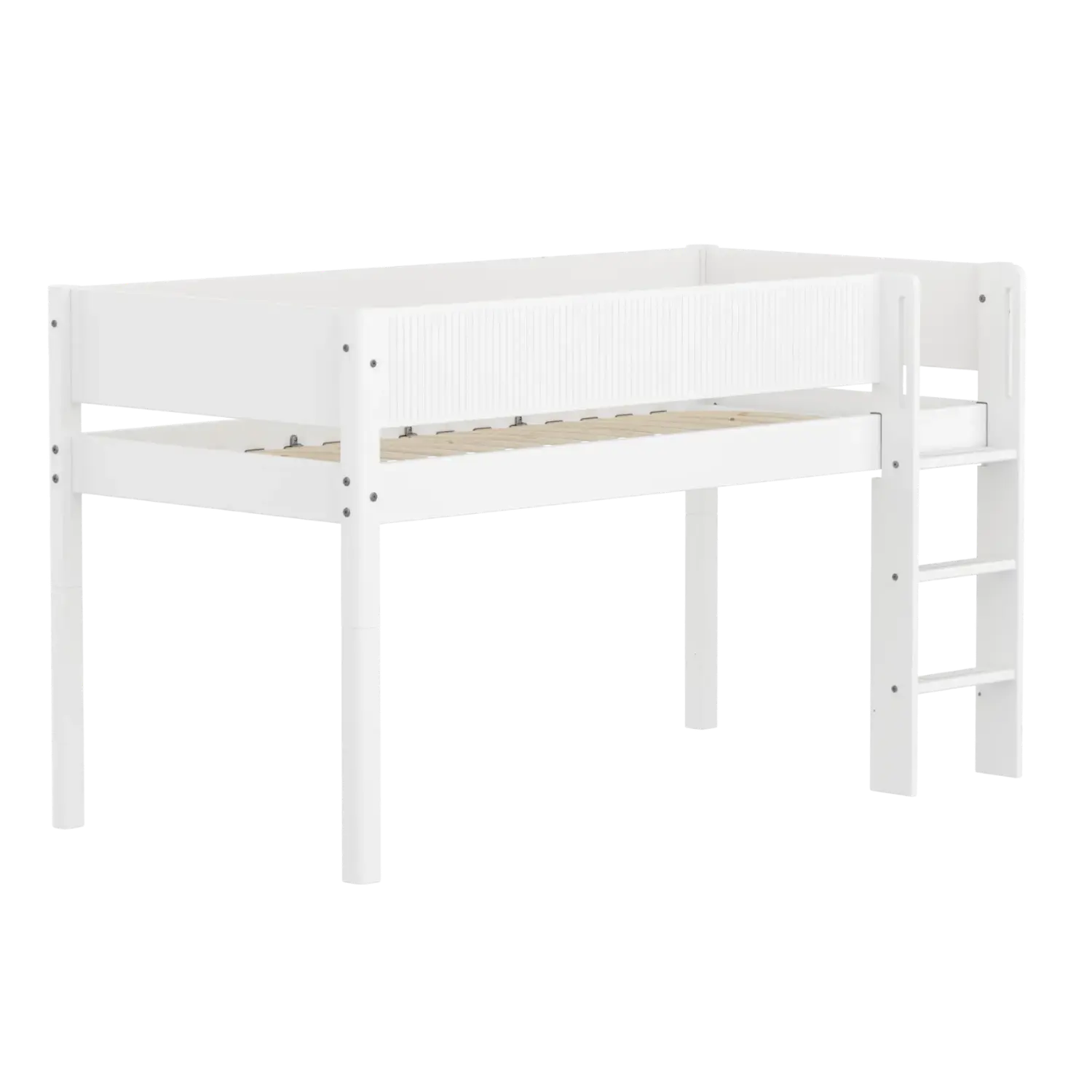 High Bed 120 cm with Ladder and Safety Rail, 90x200 cm, White - Image 3