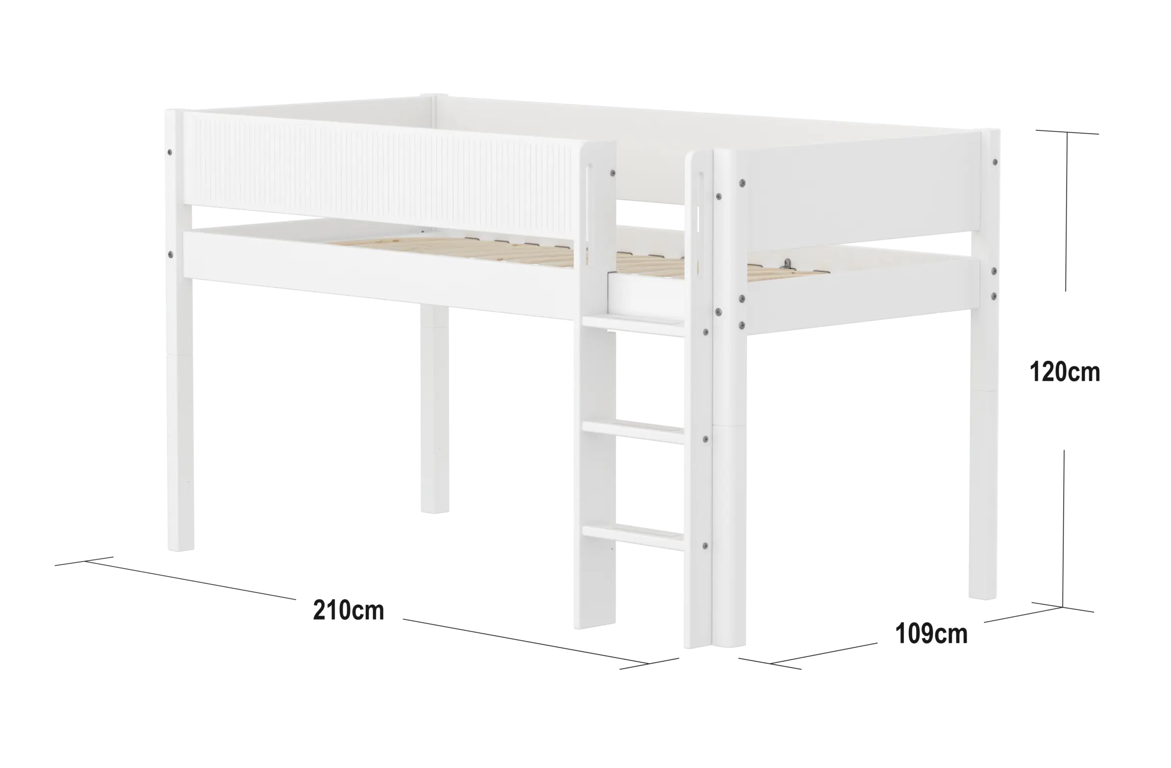 High Bed 120 cm with Ladder and Safety Rail, 90x200 cm, White - Image 4