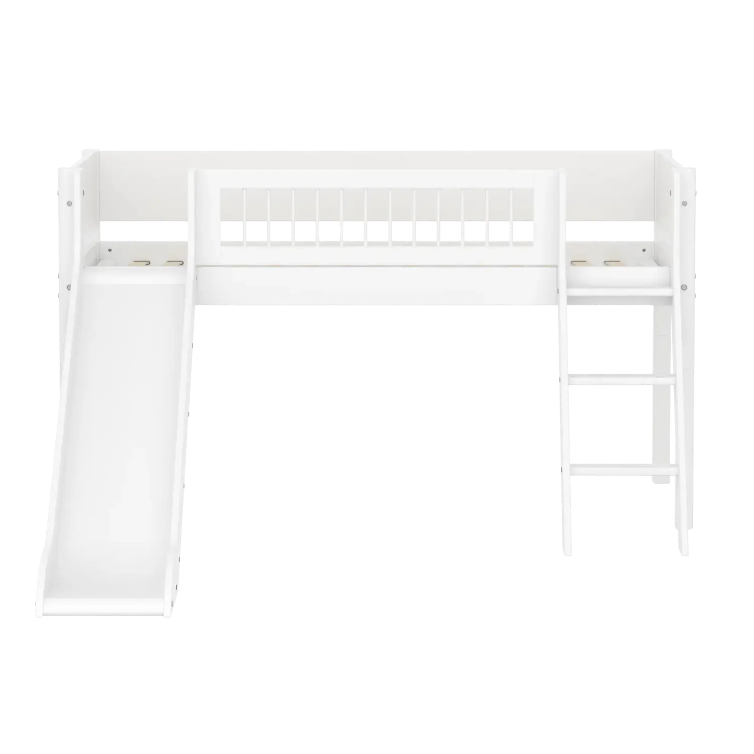 High Bed 120 cm with Slide, Ladder and Safety Rail, 90x200 cm, White - Image 2