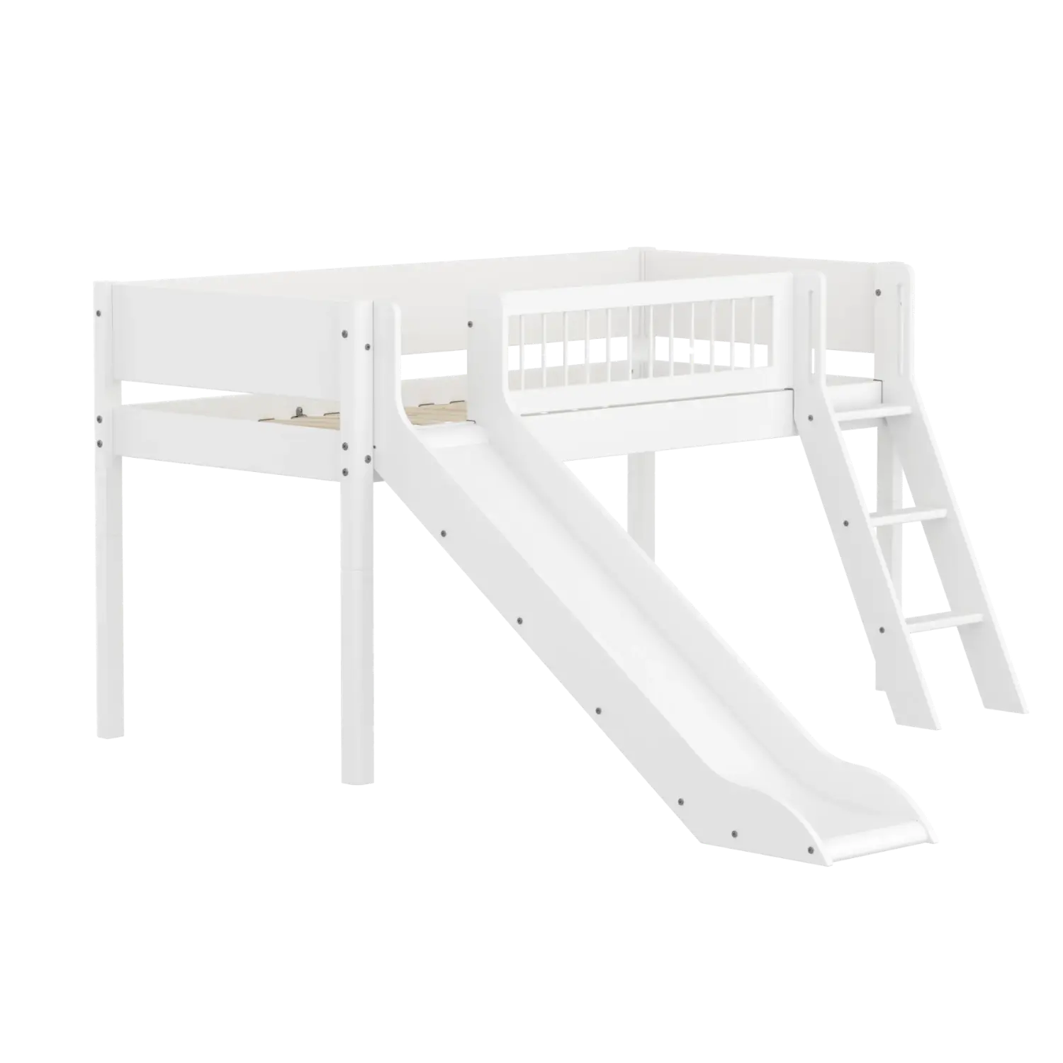 High Bed 120 cm with Slide, Ladder and Safety Rail, 90x200 cm, White - Image 3