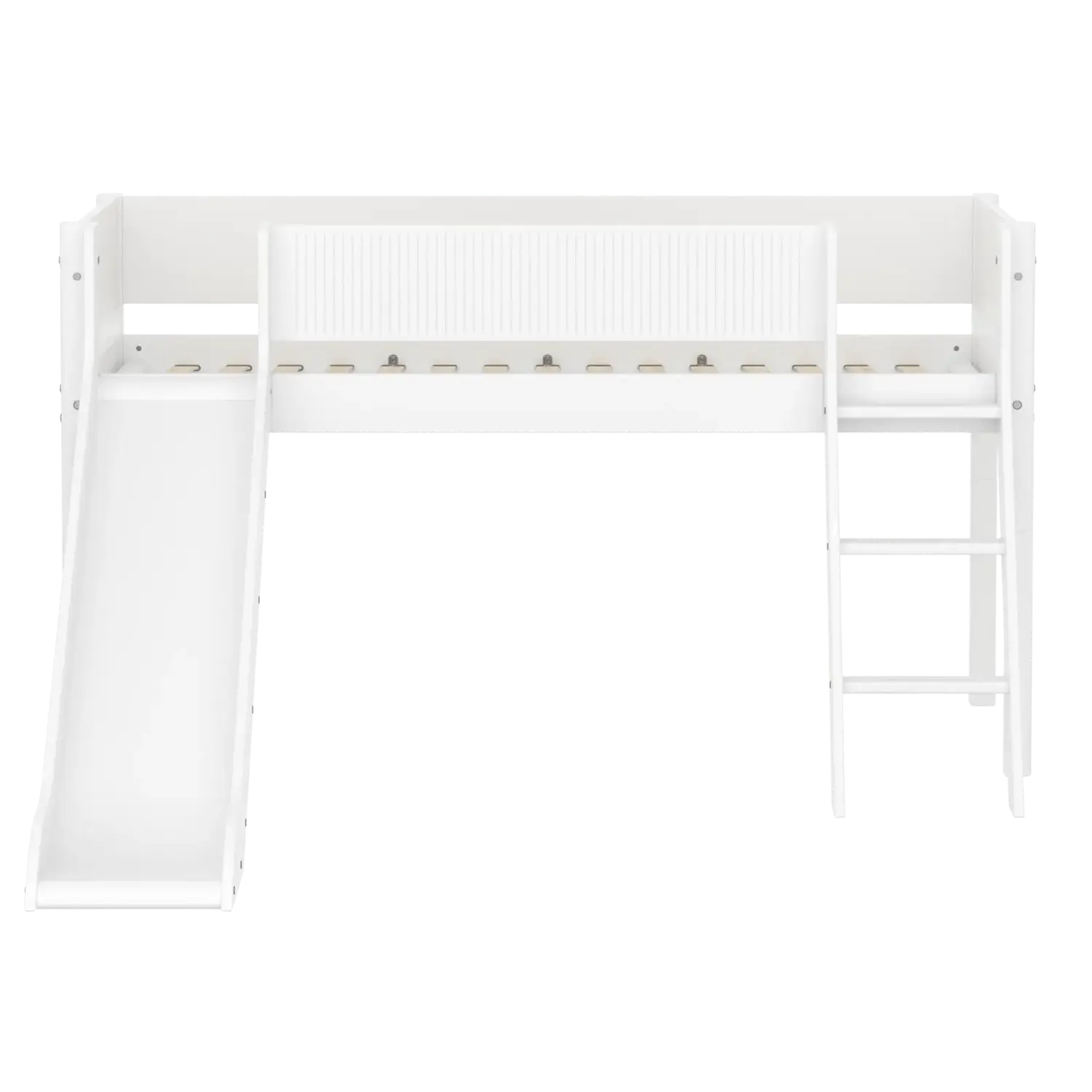 High Bed 120 cm with Slide, Ladder and Safety Rail, 90x200 cm, White - Image 2