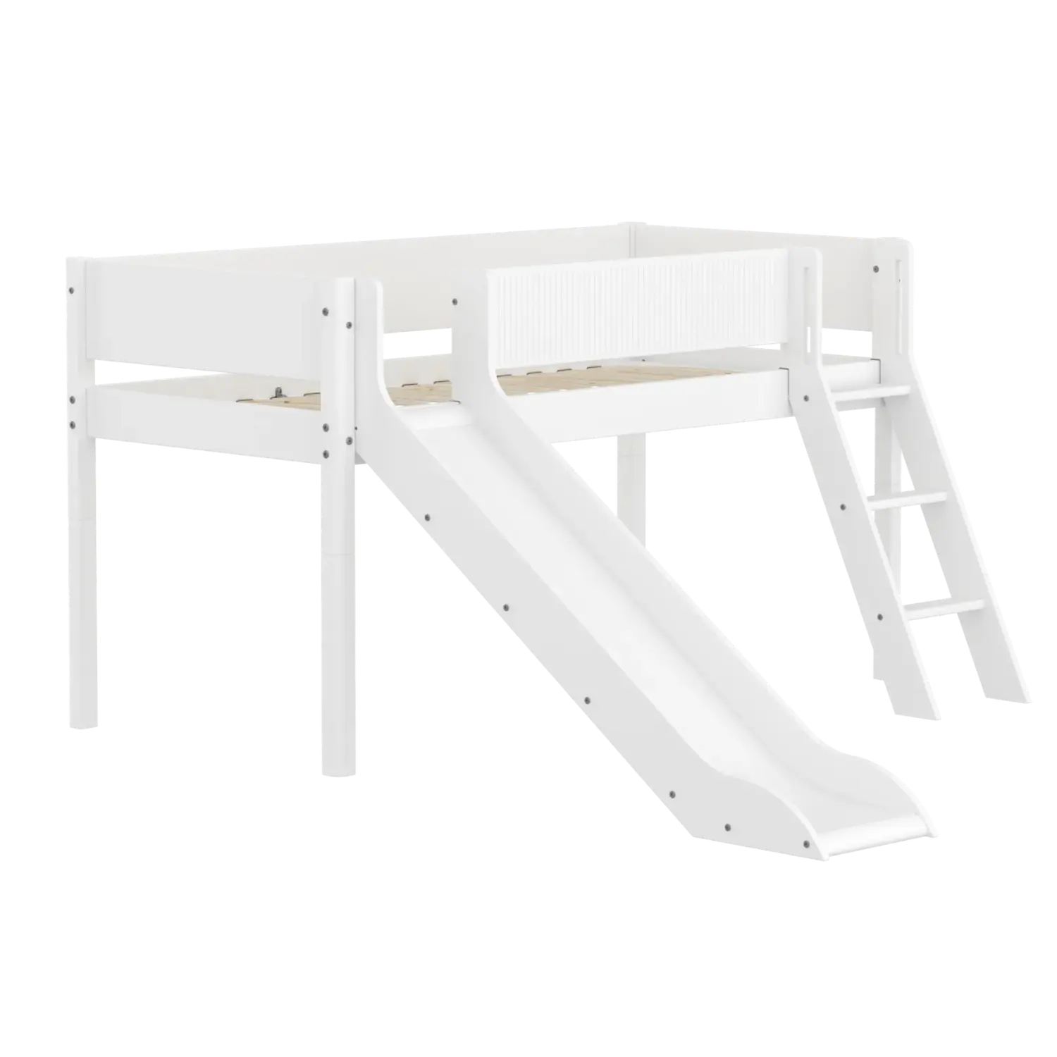 High Bed 120 cm with Slide, Ladder and Safety Rail, 90x200 cm, White - Image 3