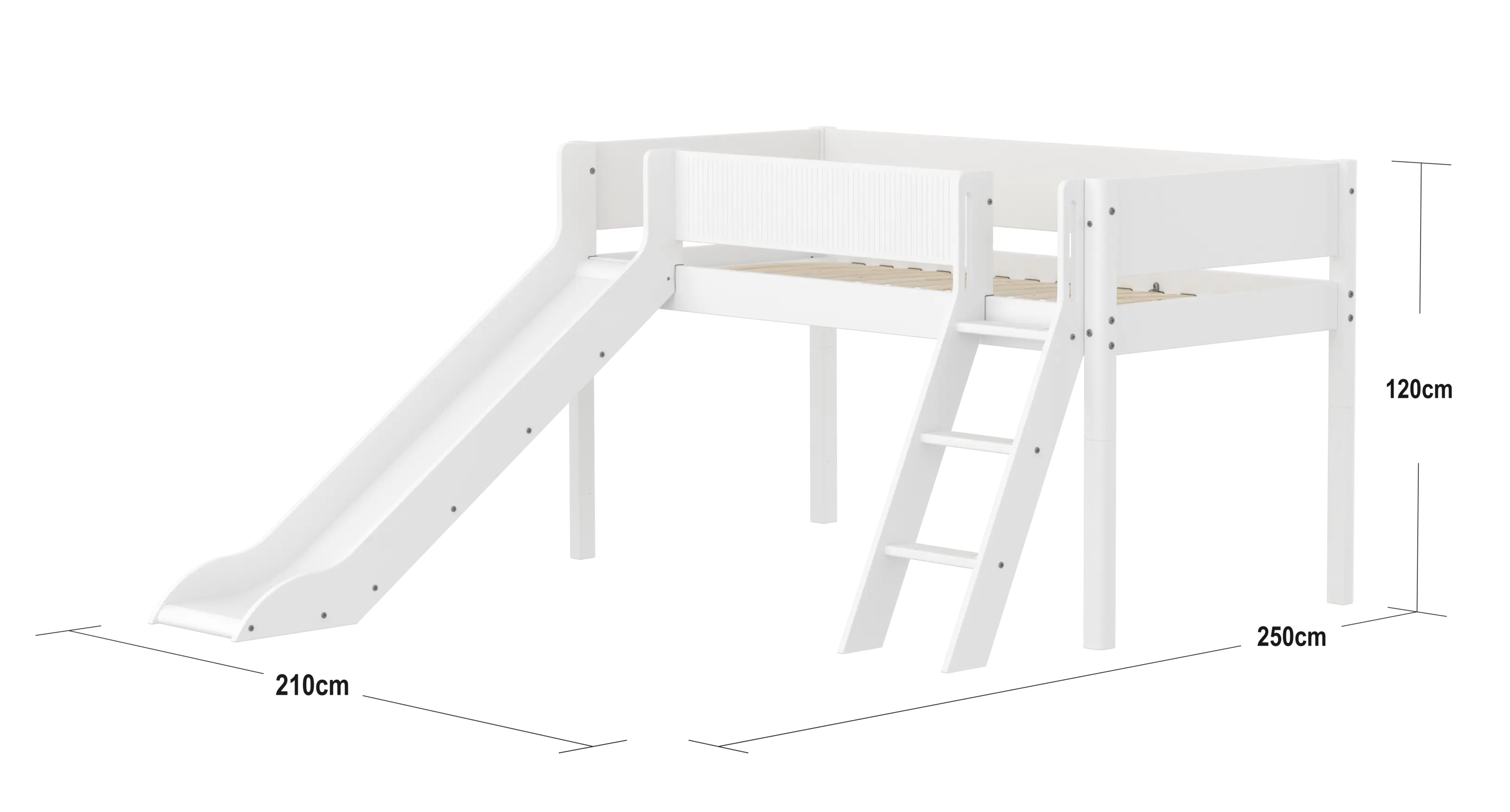 High Bed 120 cm with Slide, Ladder and Safety Rail, 90x200 cm, White - Image 4