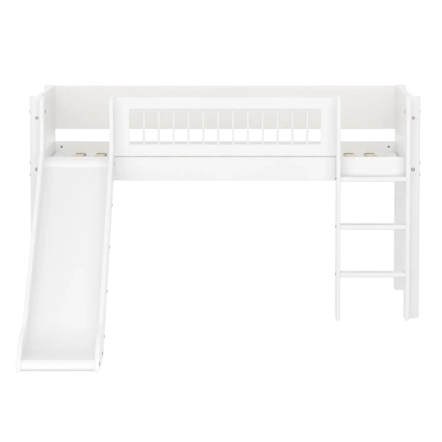 High Bed 120 cm with Slide, Ladder and Safety Rail, 90x200 cm, White - Image 2