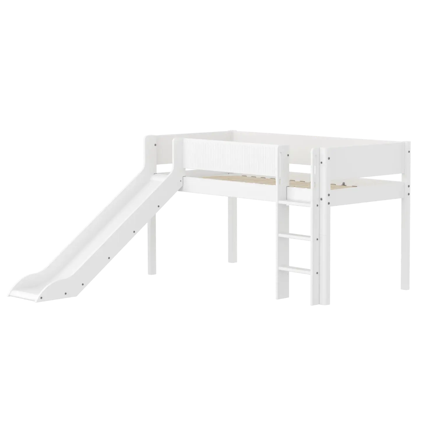High Bed 120 cm with Slide, Ladder and Safety Rail, 90x200 cm, White
